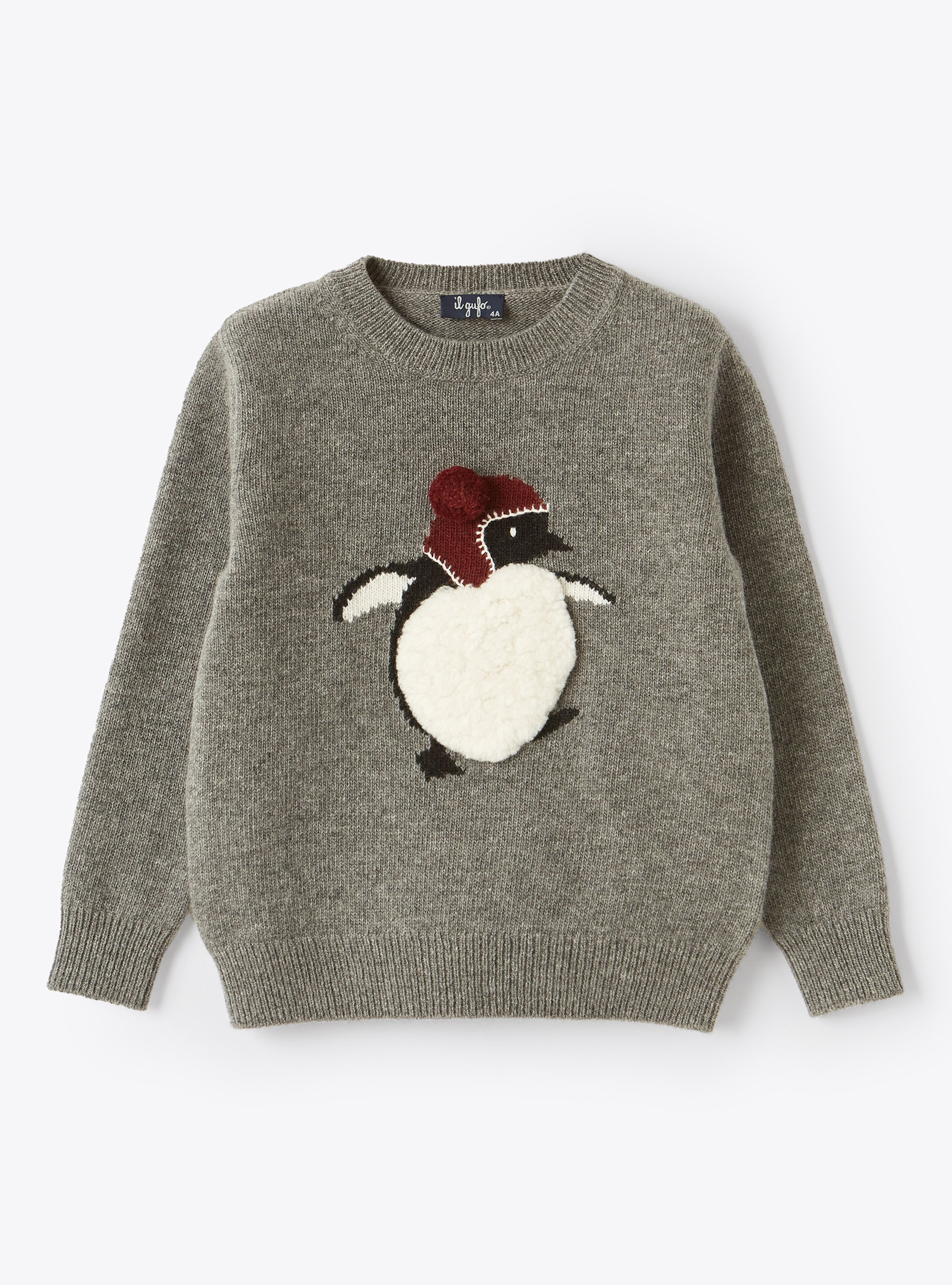 Penguin motif grey wool sweater - Sweaters - Il Gufo