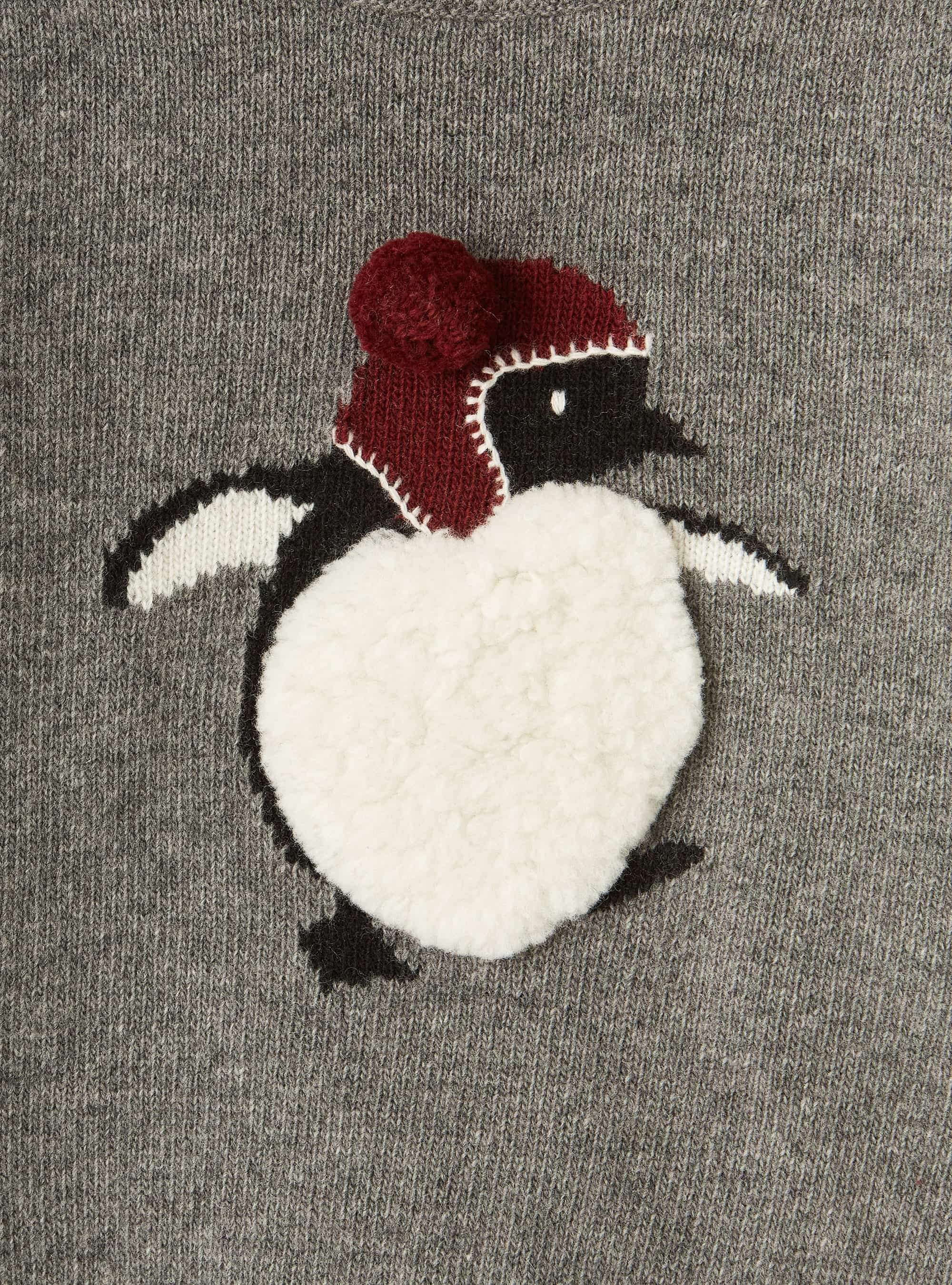 Pull en laine grise avec pingouin - Gris | Il Gufo