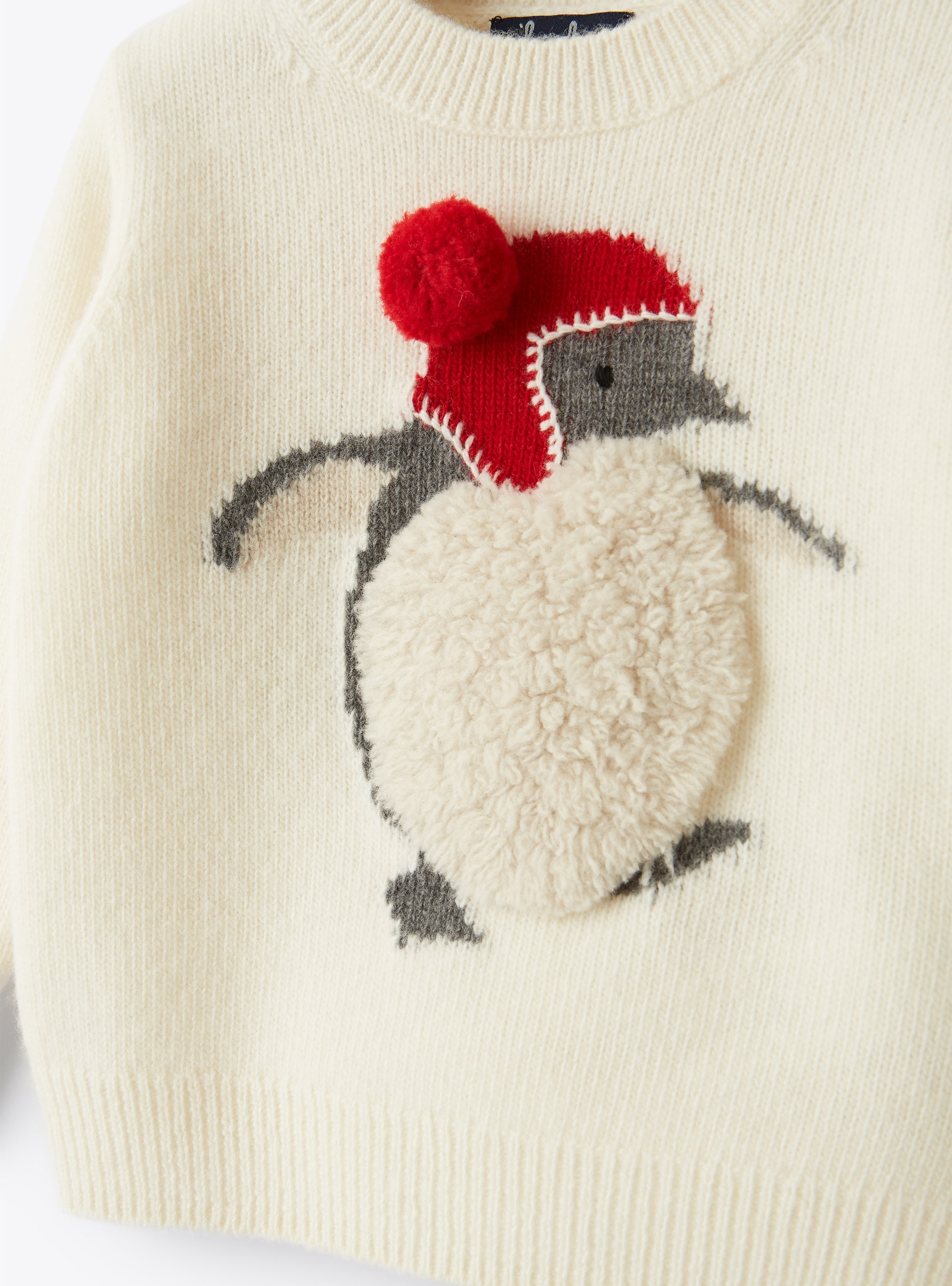Maglia in lana bianca con pinguino - Bianco | Il Gufo