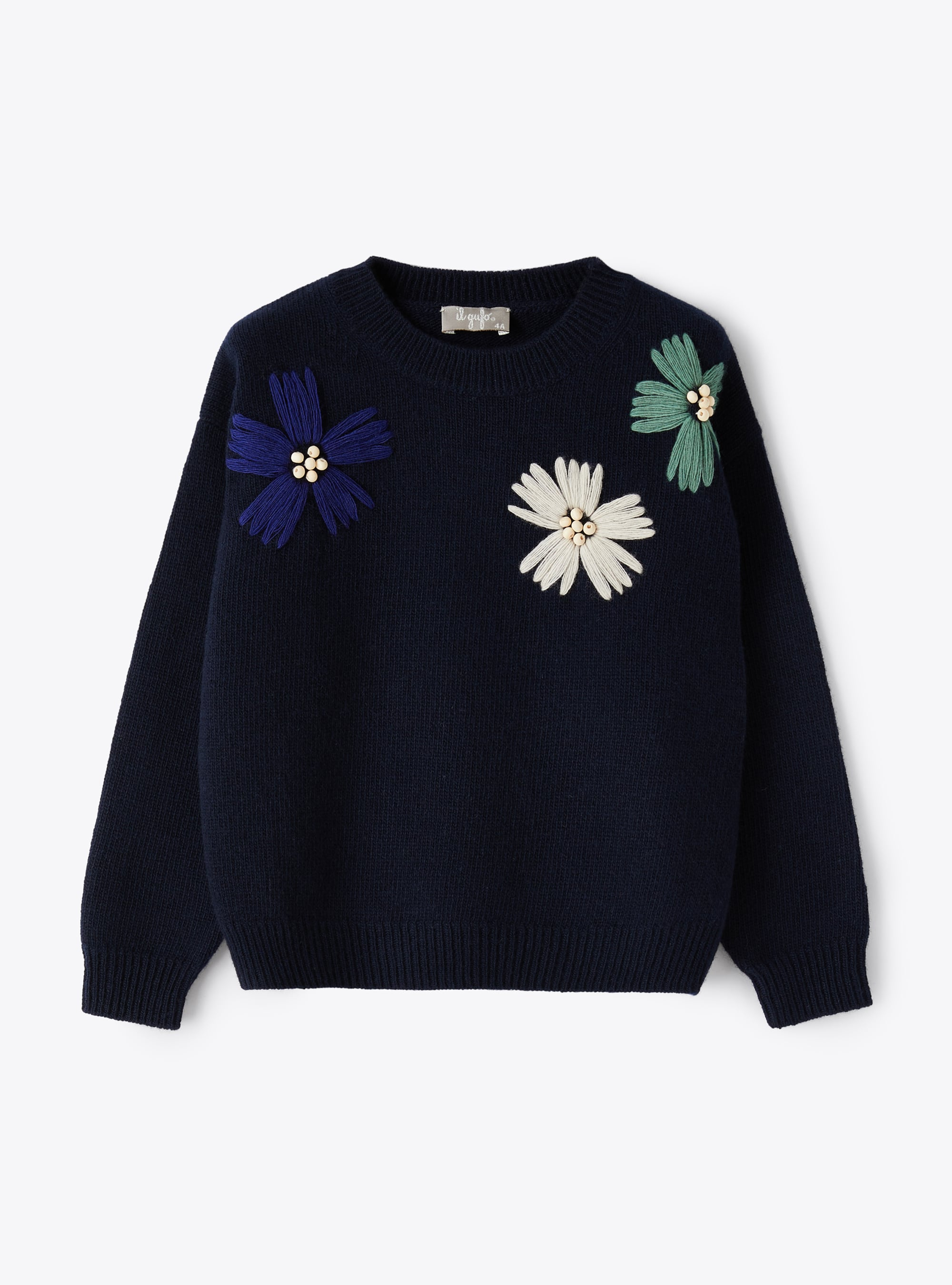 Flower embroidery navy sweater - Blue | Il Gufo