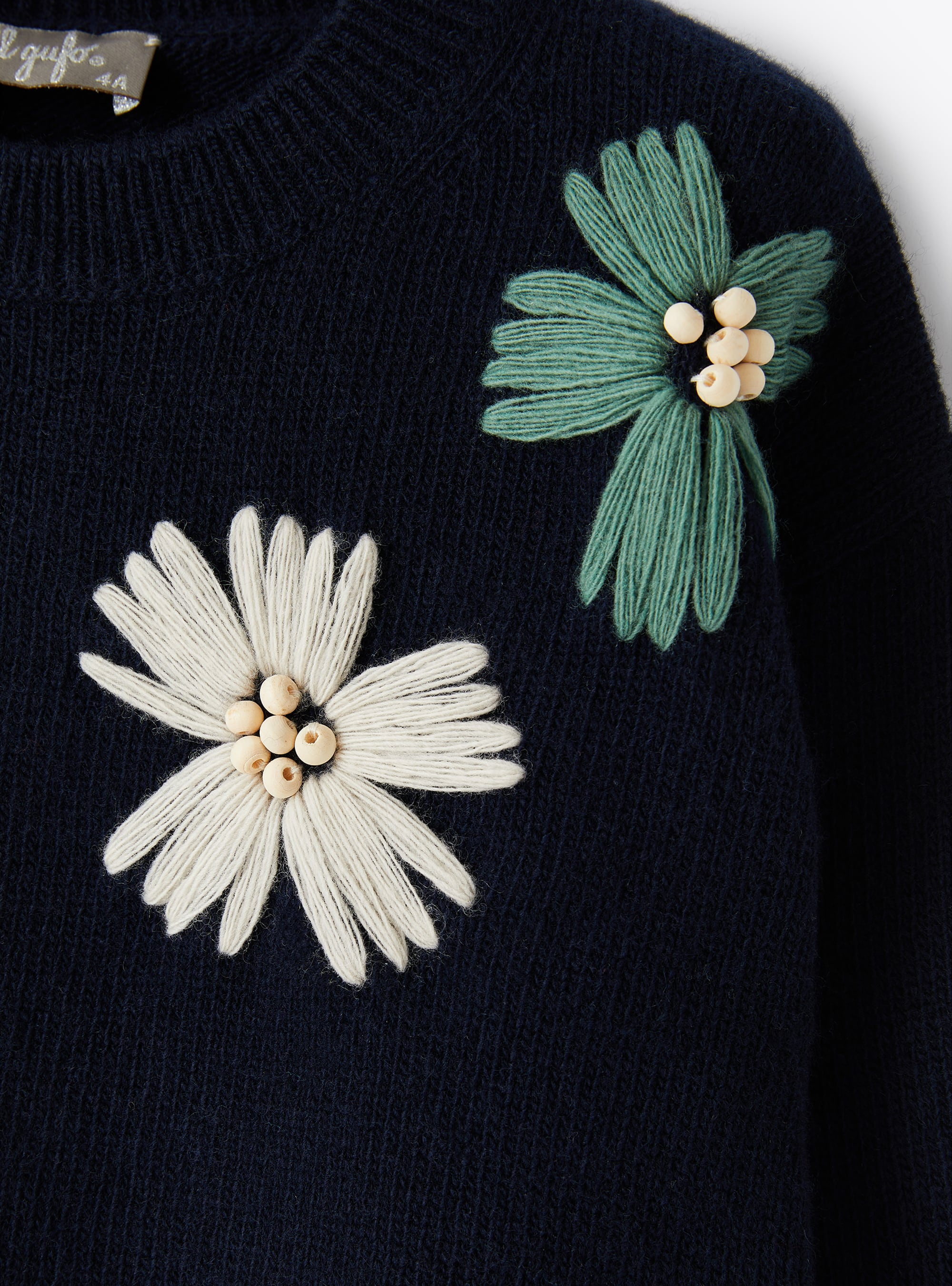 Flower embroidery navy sweater - Blue | Il Gufo