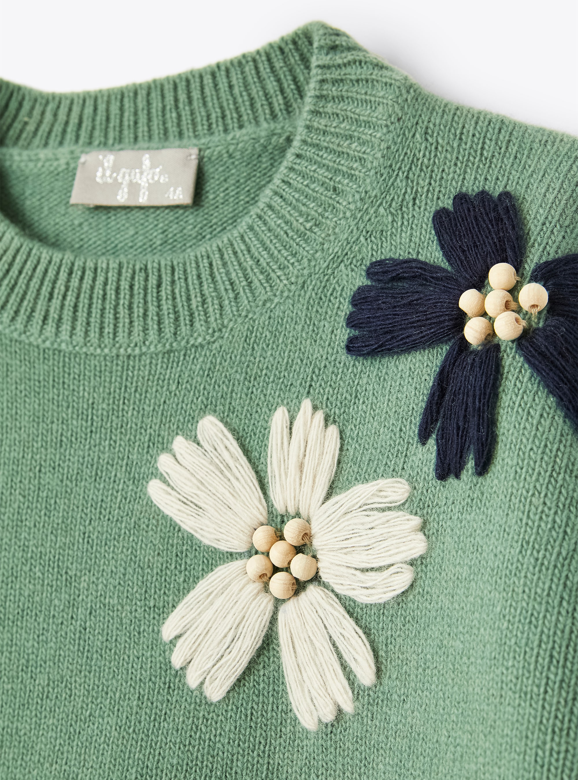 Pullover mit grünen aufgestickten Blumen - Grün | Il Gufo