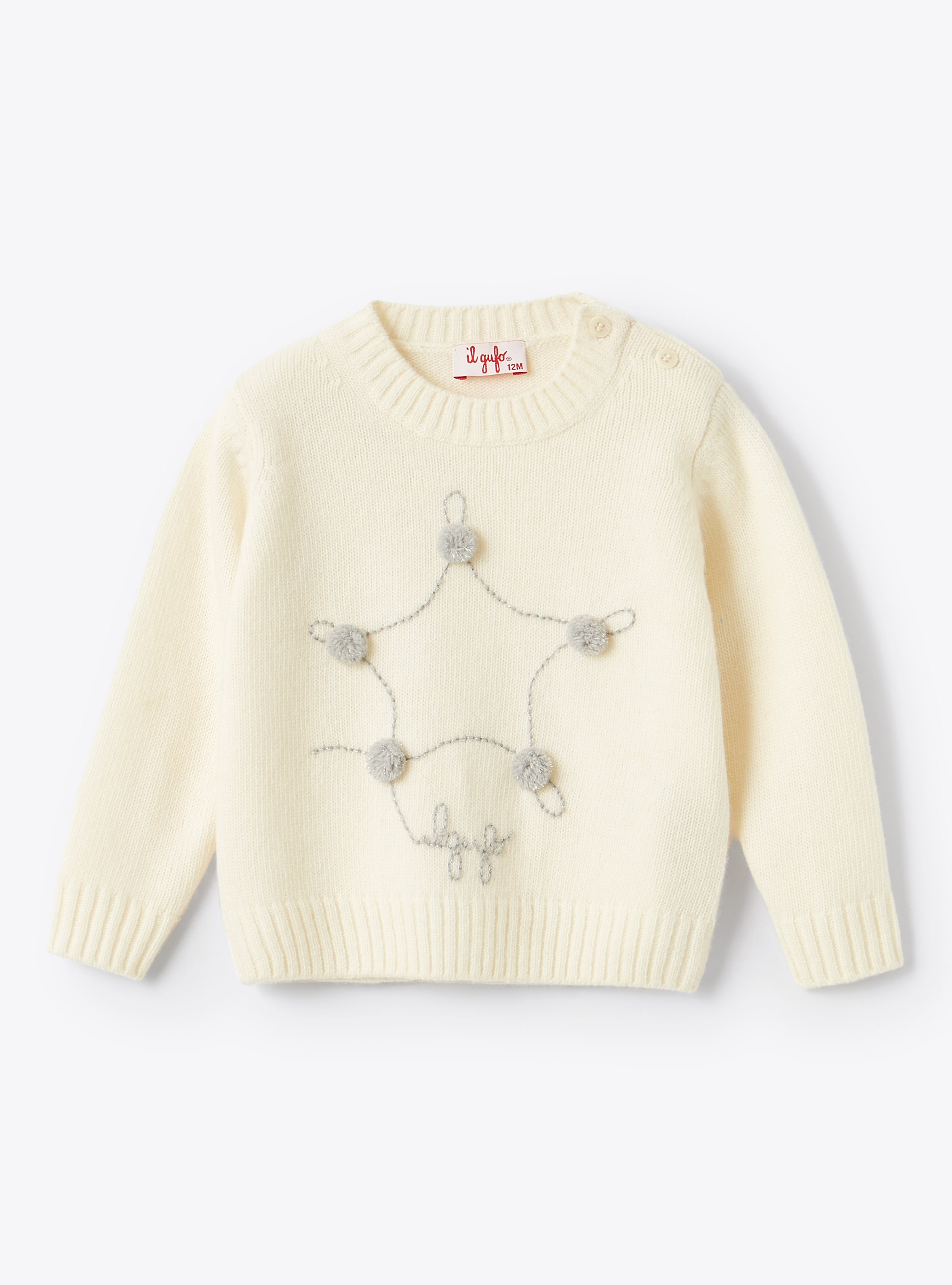 Star embroidery and pompom sweater - White | Il Gufo