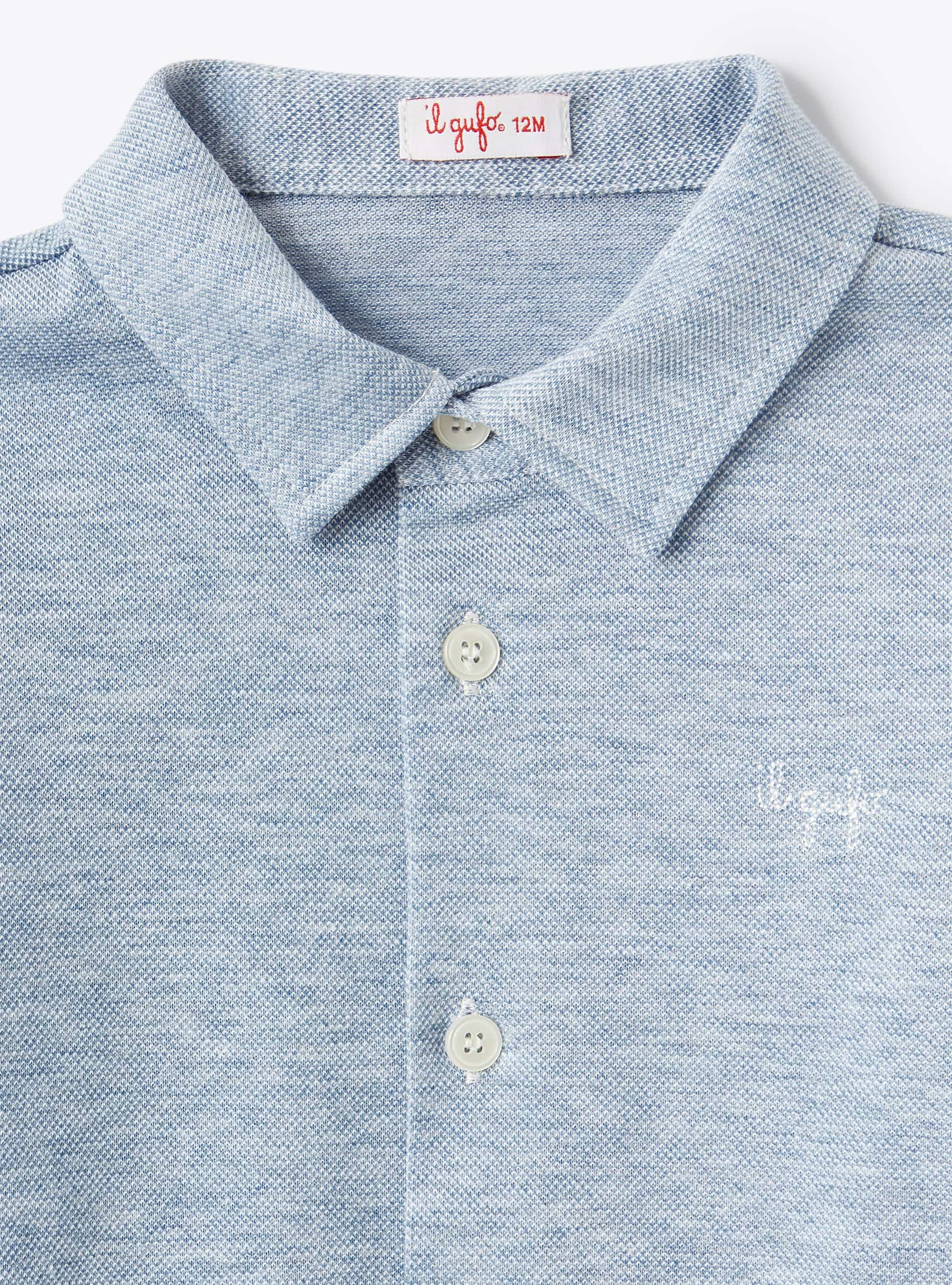 Shirt-style bodysuit in Oxford cotton jersey - Light blue | Il Gufo