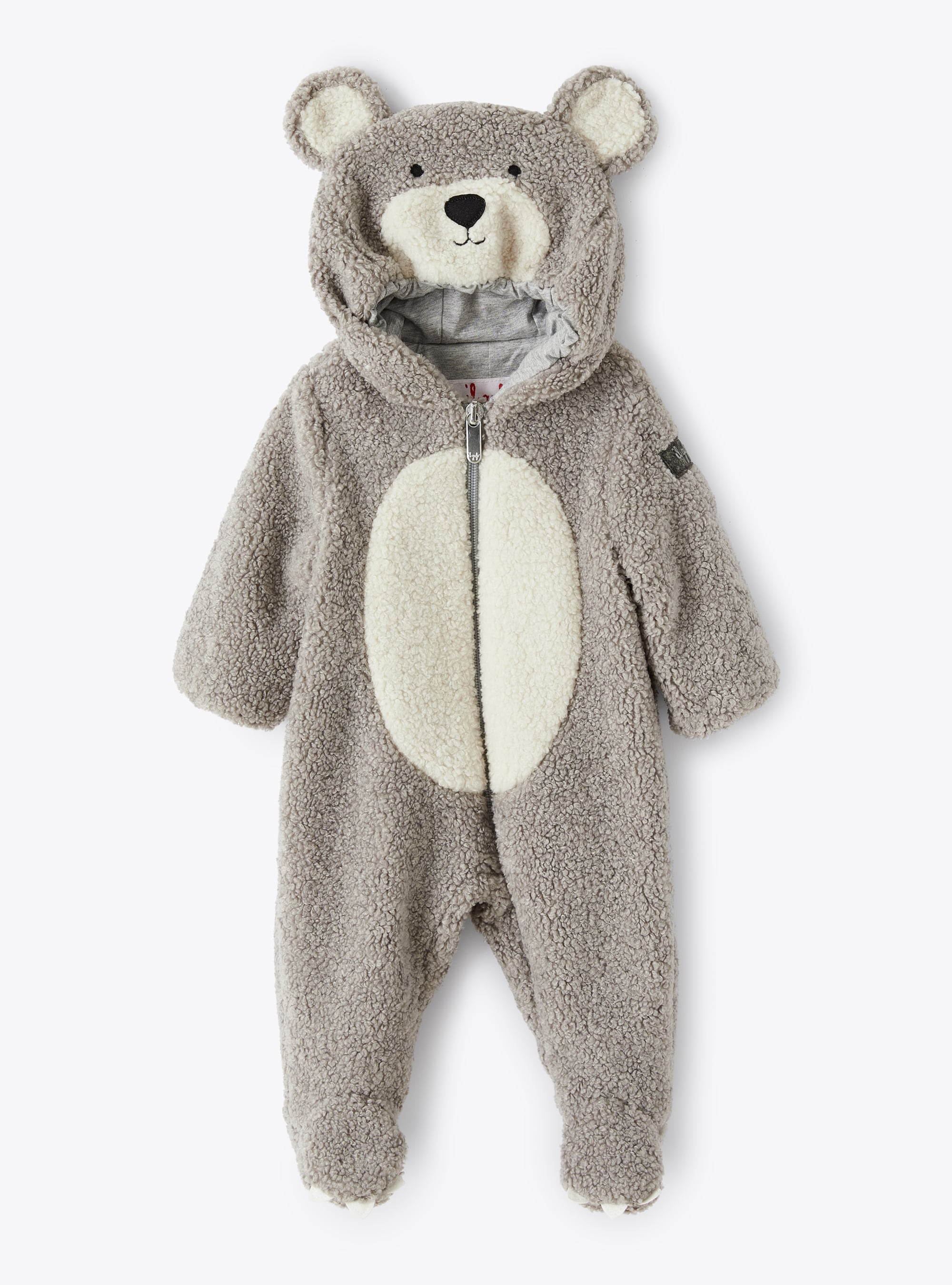 Teddy bear baby snowsuit in grey teddy fleece - Babygrows - Il Gufo