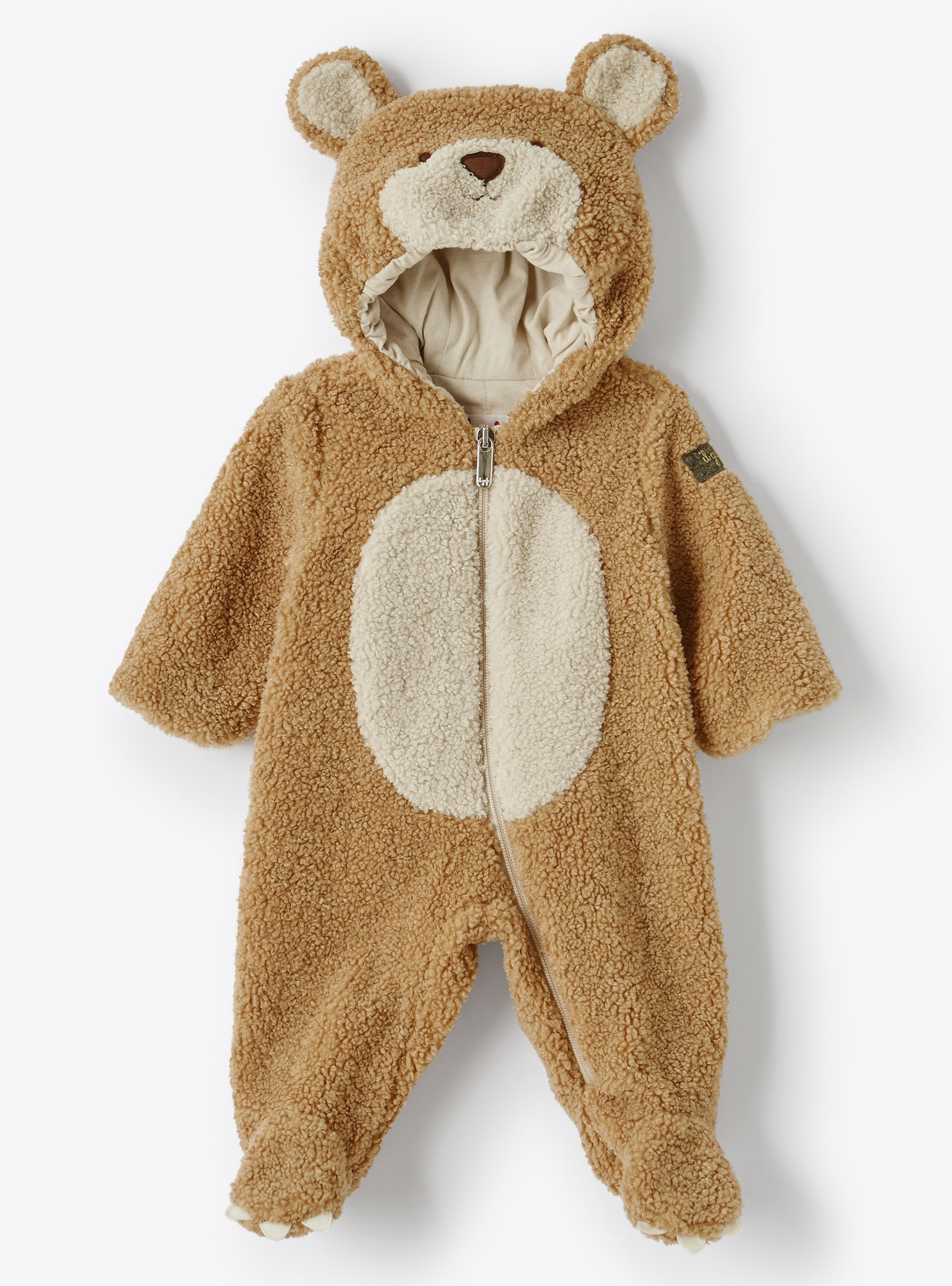 Teddy bear baby snowsuit in beige teddy fleece - Babygrows - Il Gufo