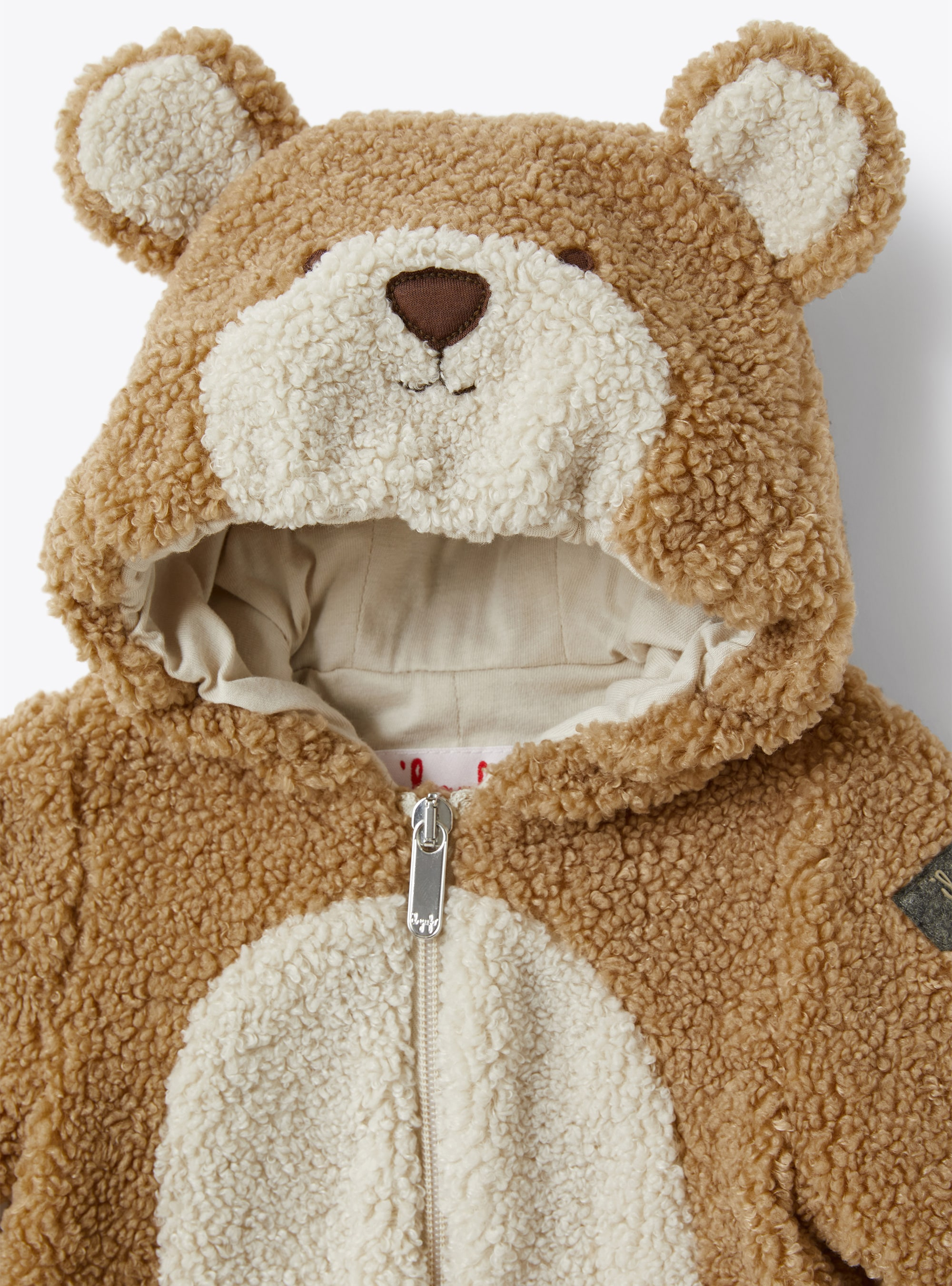 Teddy bear baby snowsuit in beige teddy fleece - Beige | Il Gufo