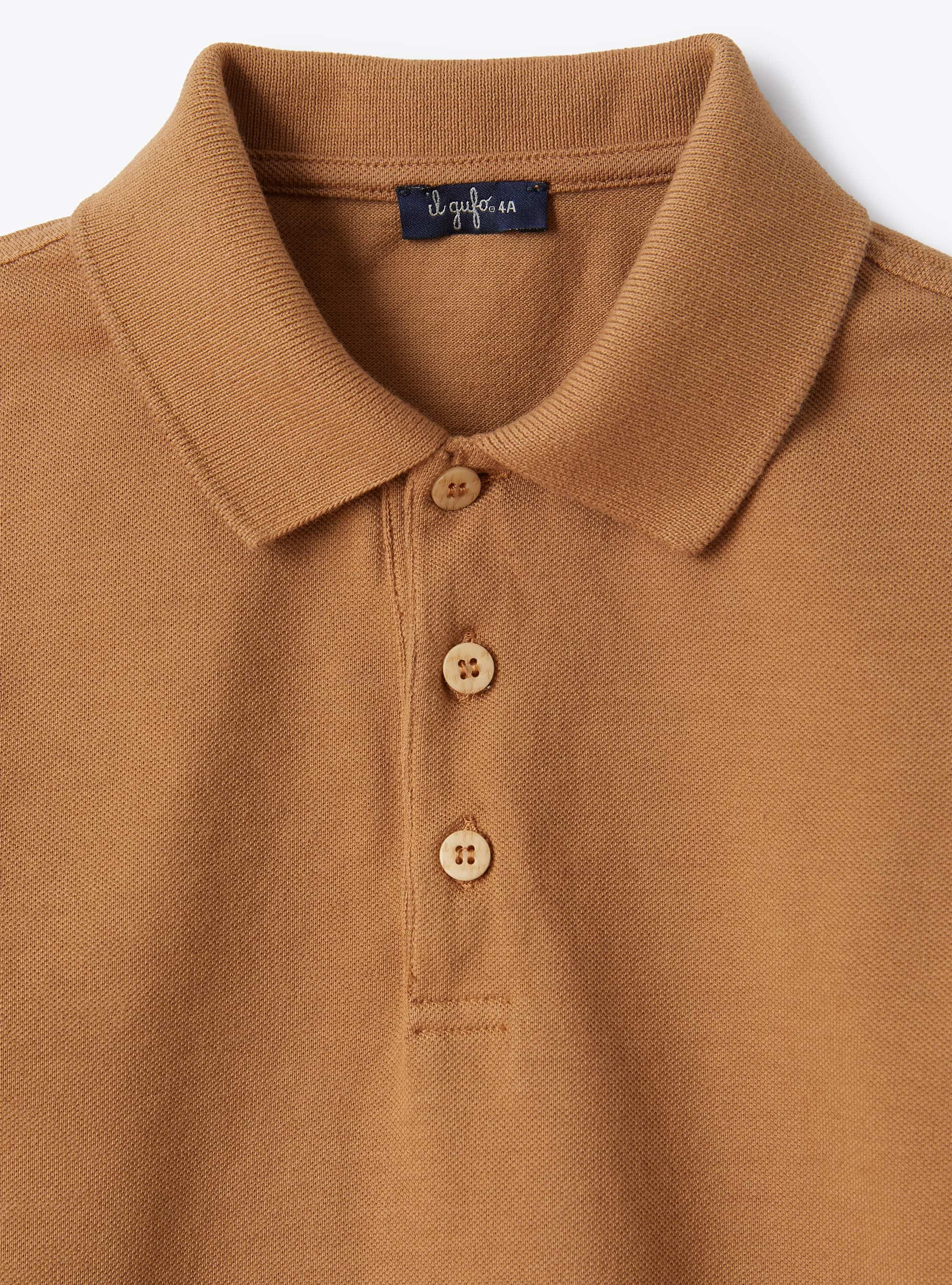 Beige cotton pique polo shirt - Brown | Il Gufo