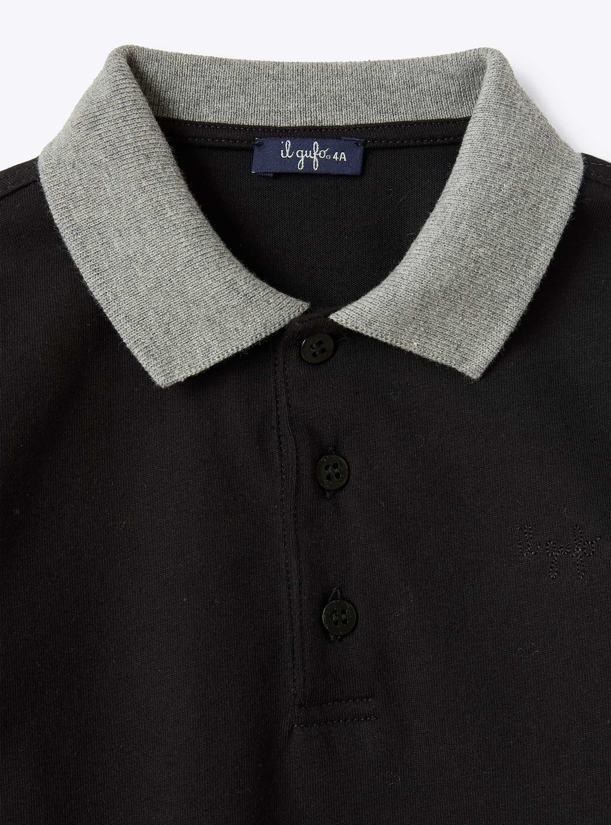 Classic polo shirt with contrast collar - Black | Il Gufo