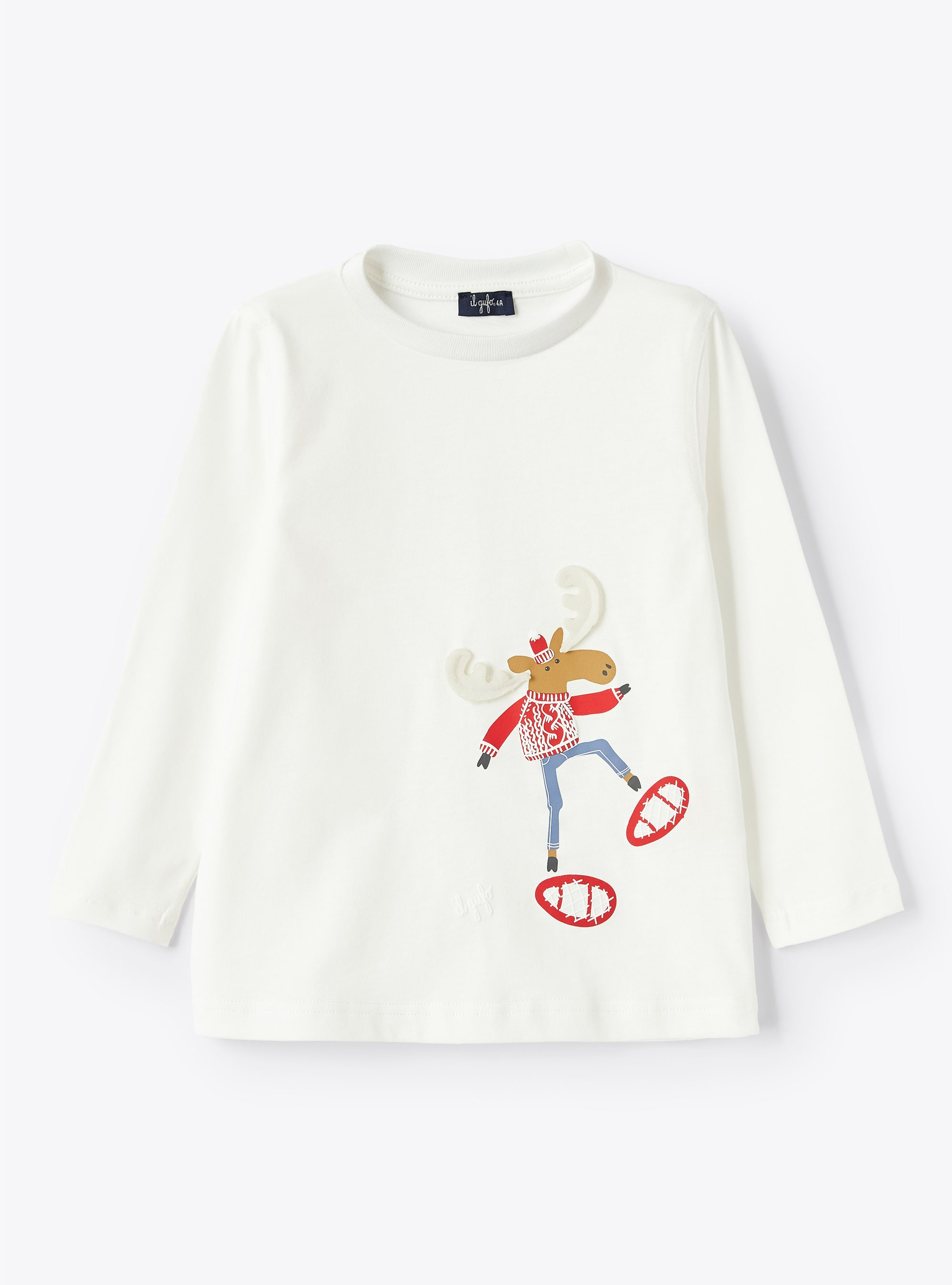Maglia in jersey bianco con alce - T-shirt - Il Gufo