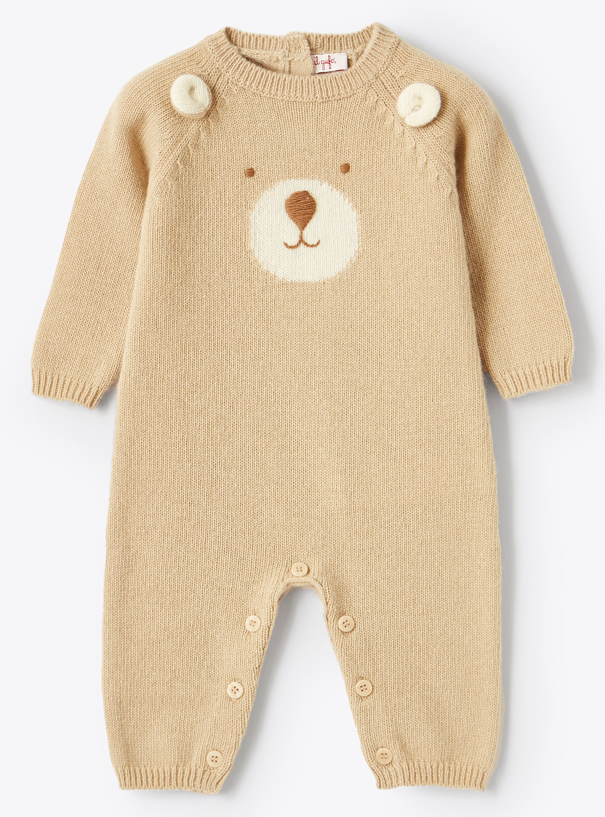 Teddy bear face wool playsuit - Babygrows - Il Gufo