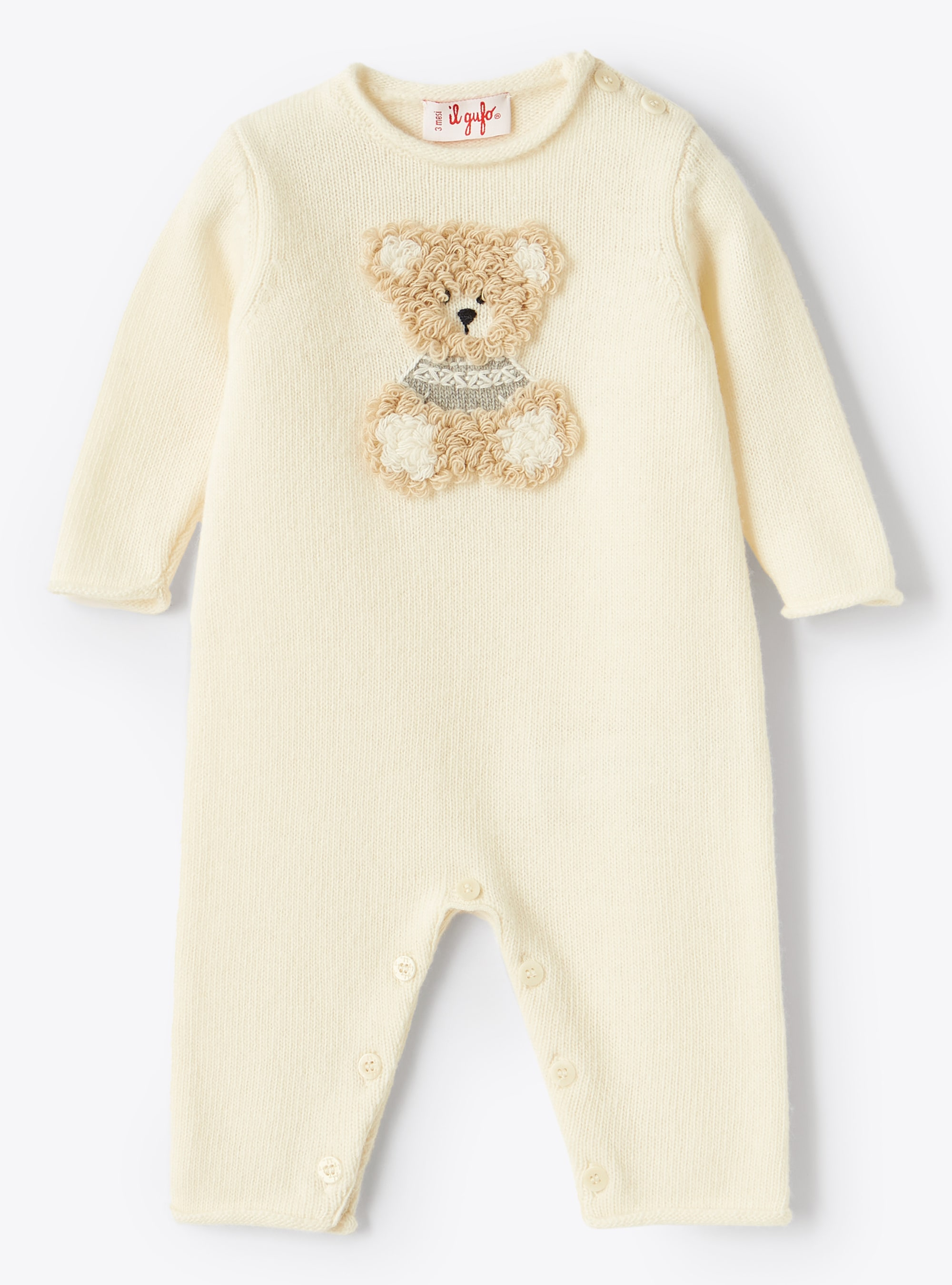 White wool playsuit with teddy bear - Babygrows - Il Gufo