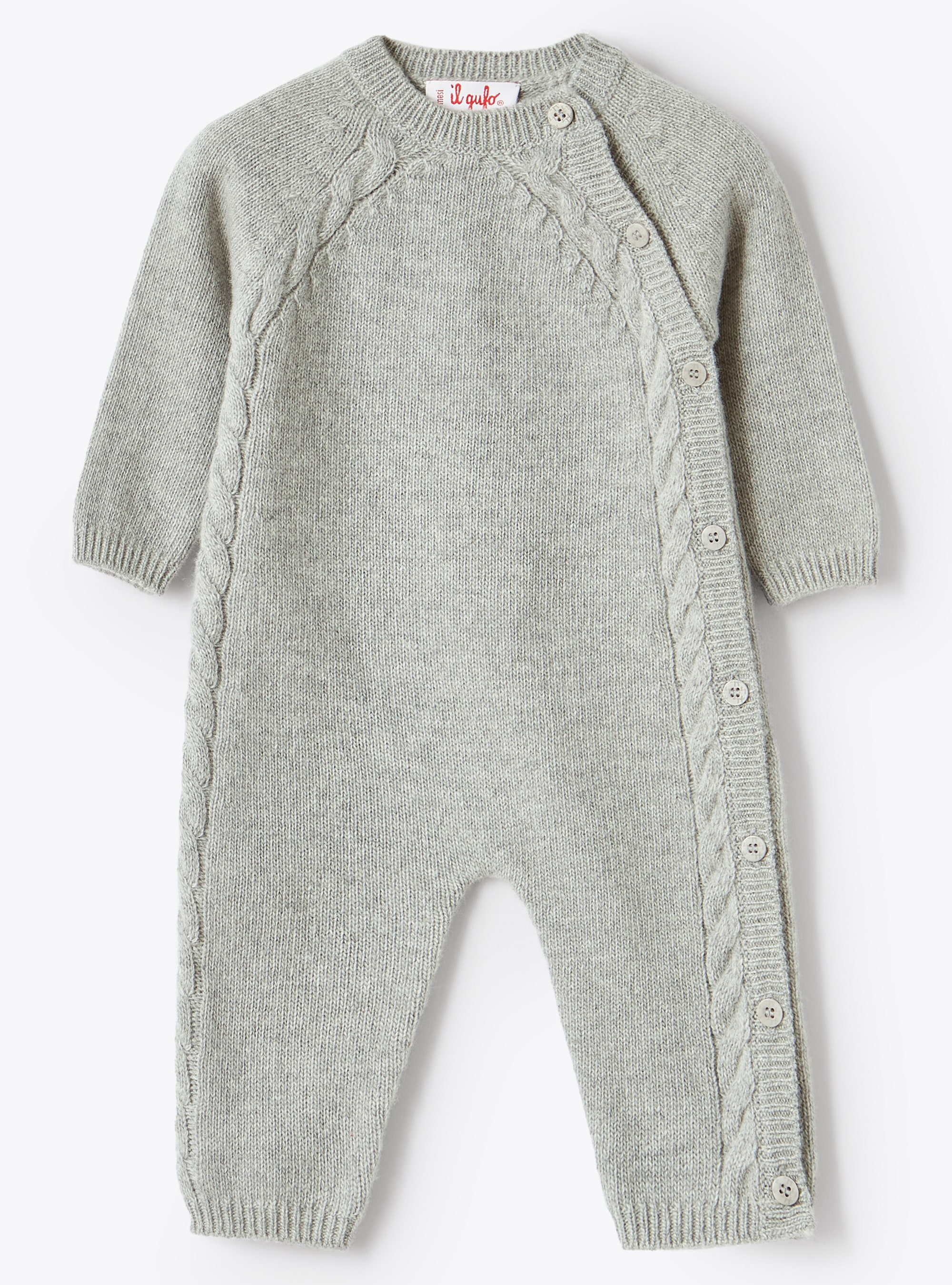 Grey wool playsuit with cable detail - Babygrows - Il Gufo
