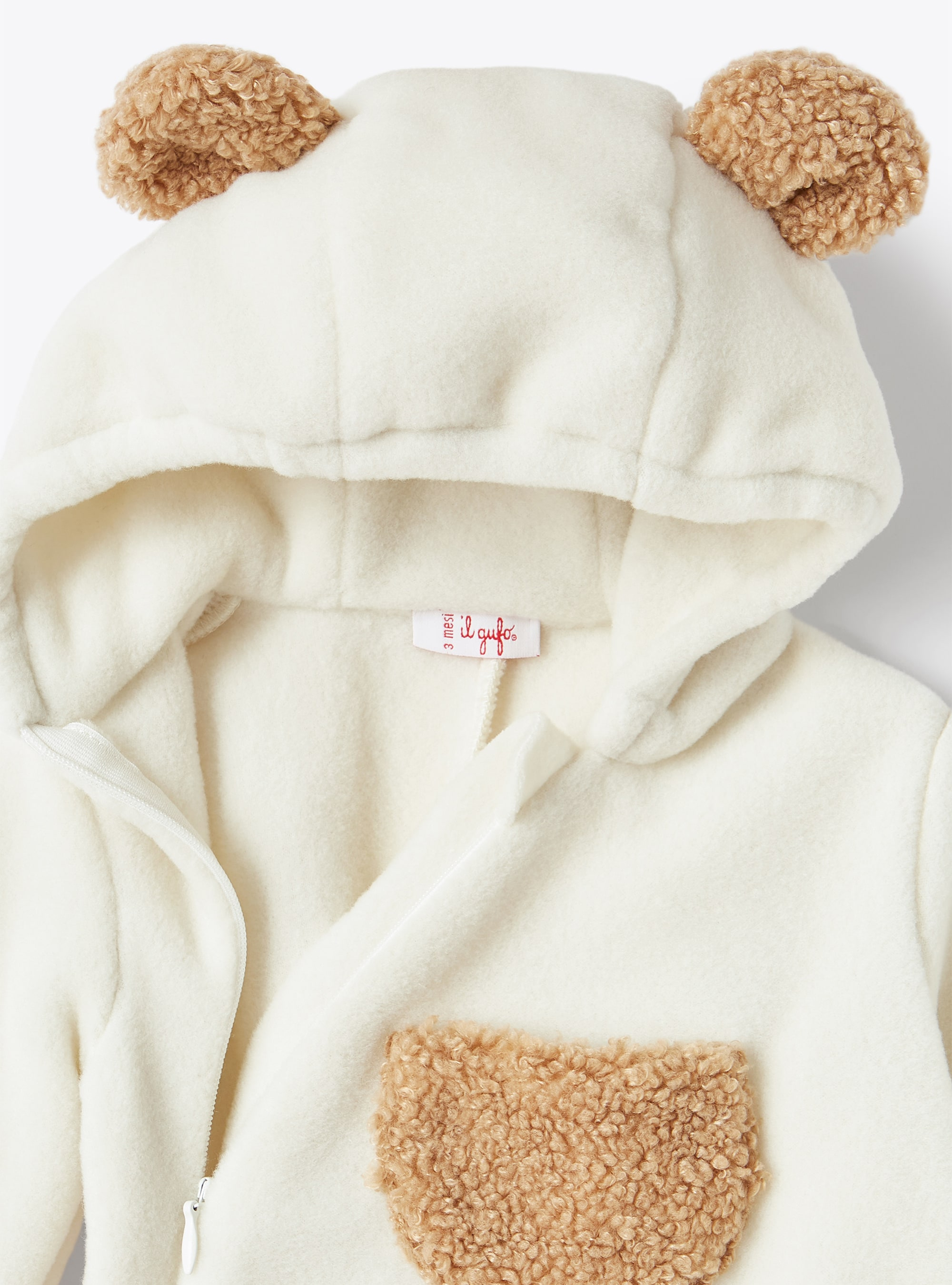 Fleece playsuit with teddy fleece details - Beige | Il Gufo