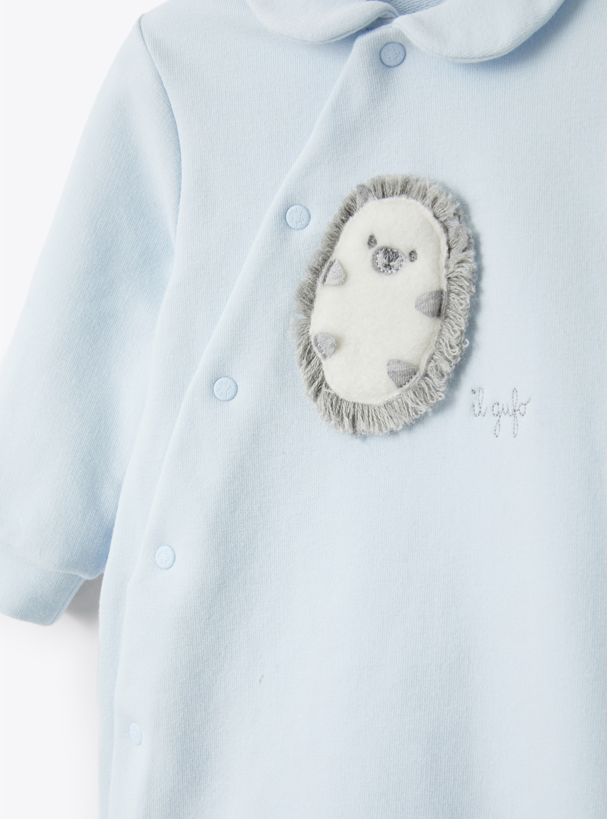 Light blue babysuit with hedgehog embroidery - Light blue | Il Gufo