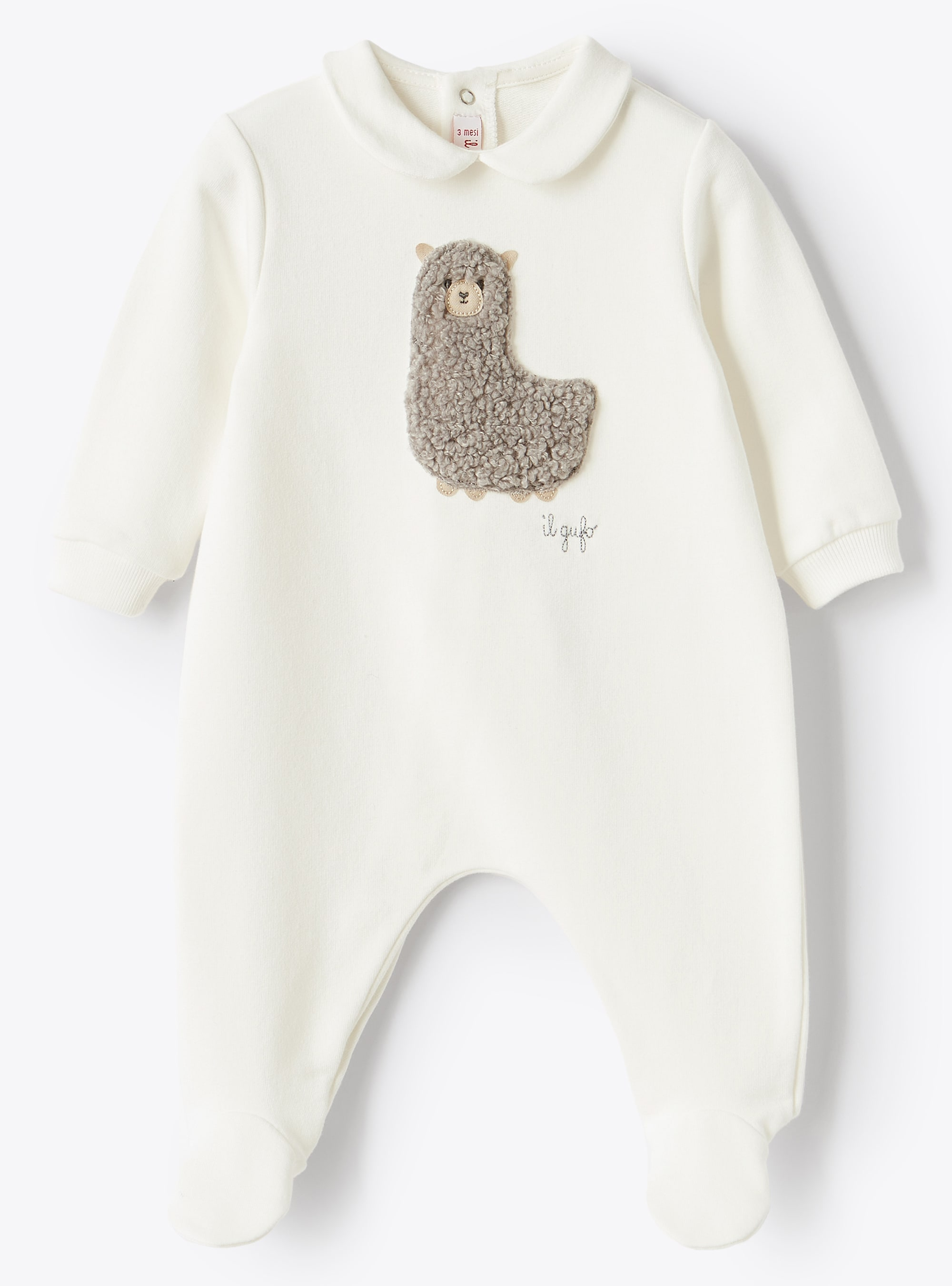 Fleece babysuit with teddy fleece alpaca - White | Il Gufo