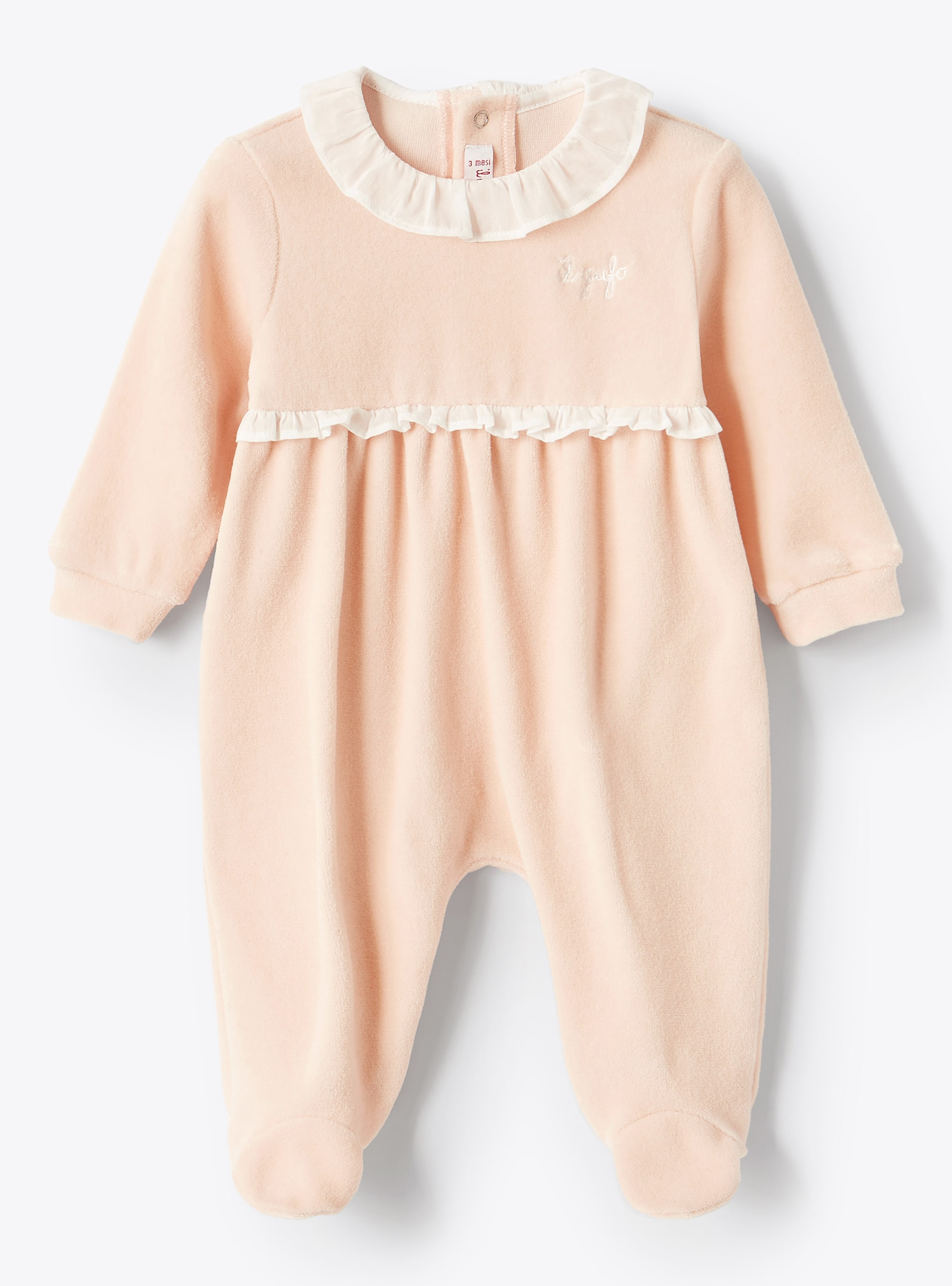 Pink chenille babysuit with ruffle - Babygrows - Il Gufo