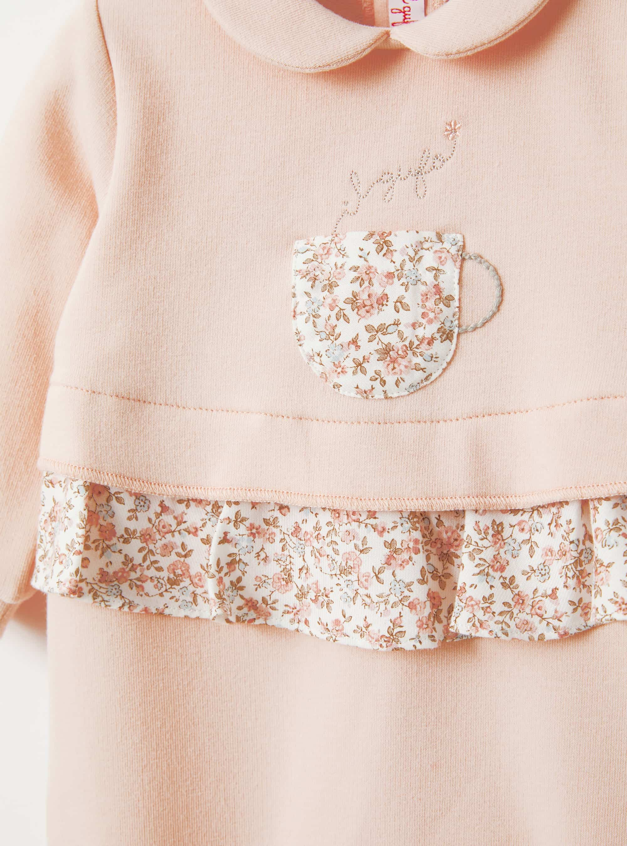 Fleece babysuit with floral print details - Pink | Il Gufo