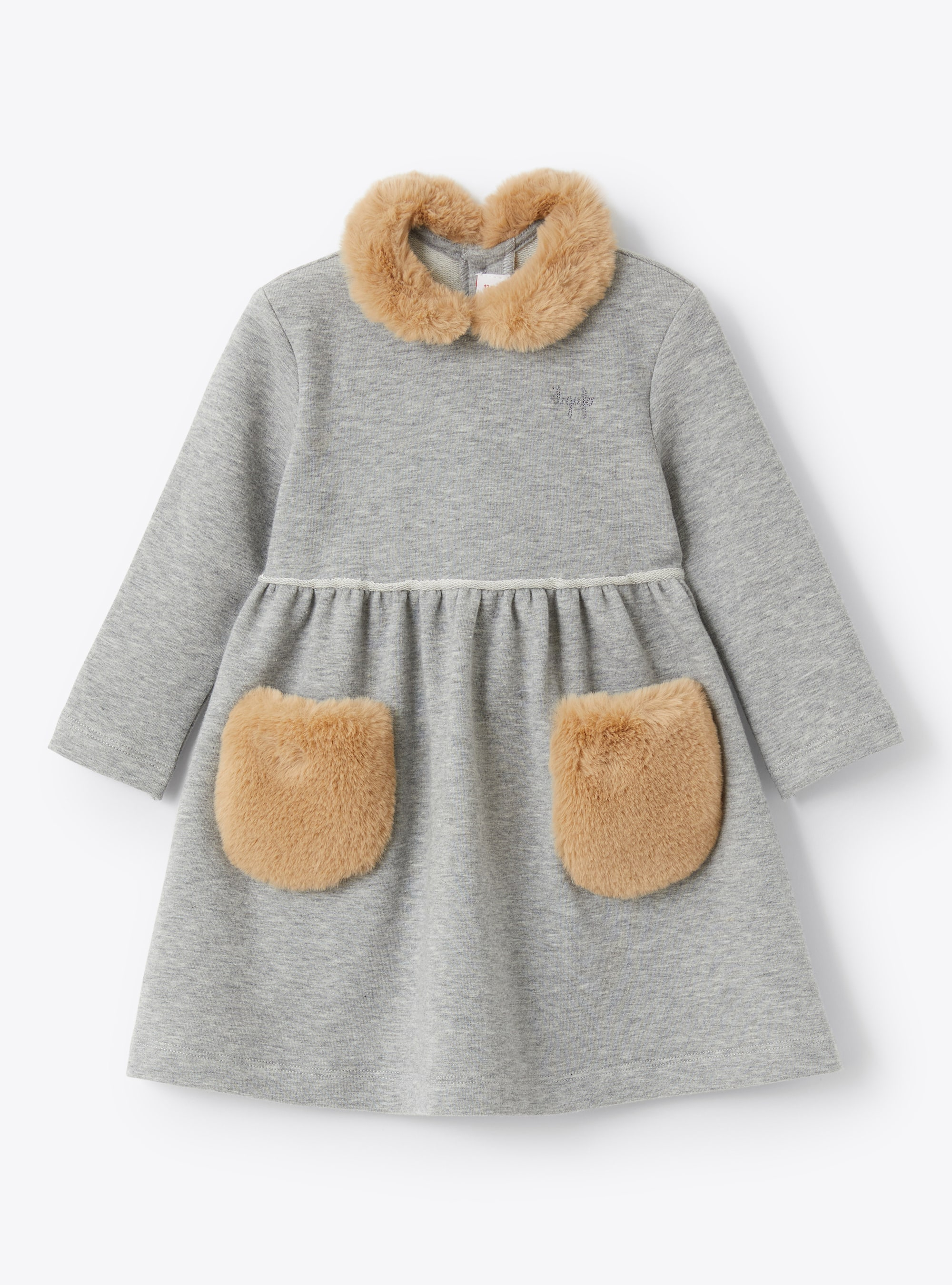 Baby girls' dress with faux fur inserts - Grey | Il Gufo