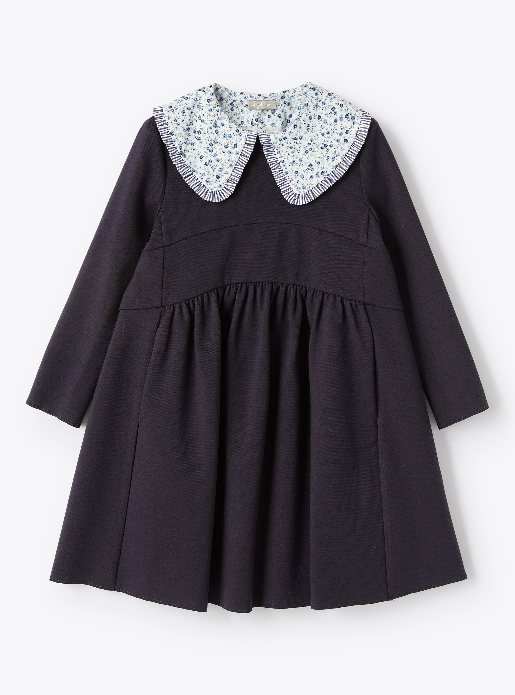 Navy dress with print patterned collar - Dresses - Il Gufo