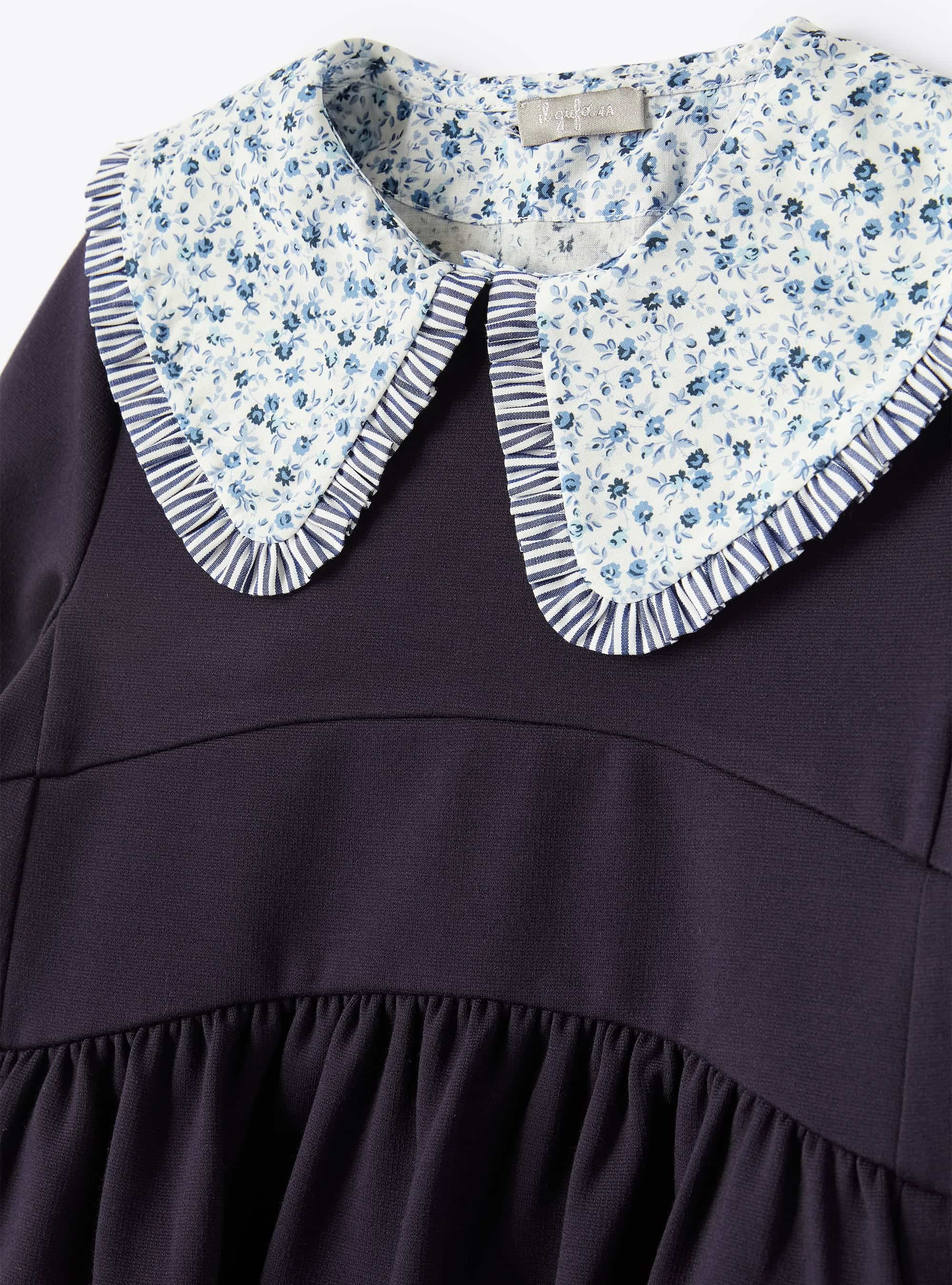Navy dress with print patterned collar - Blue | Il Gufo