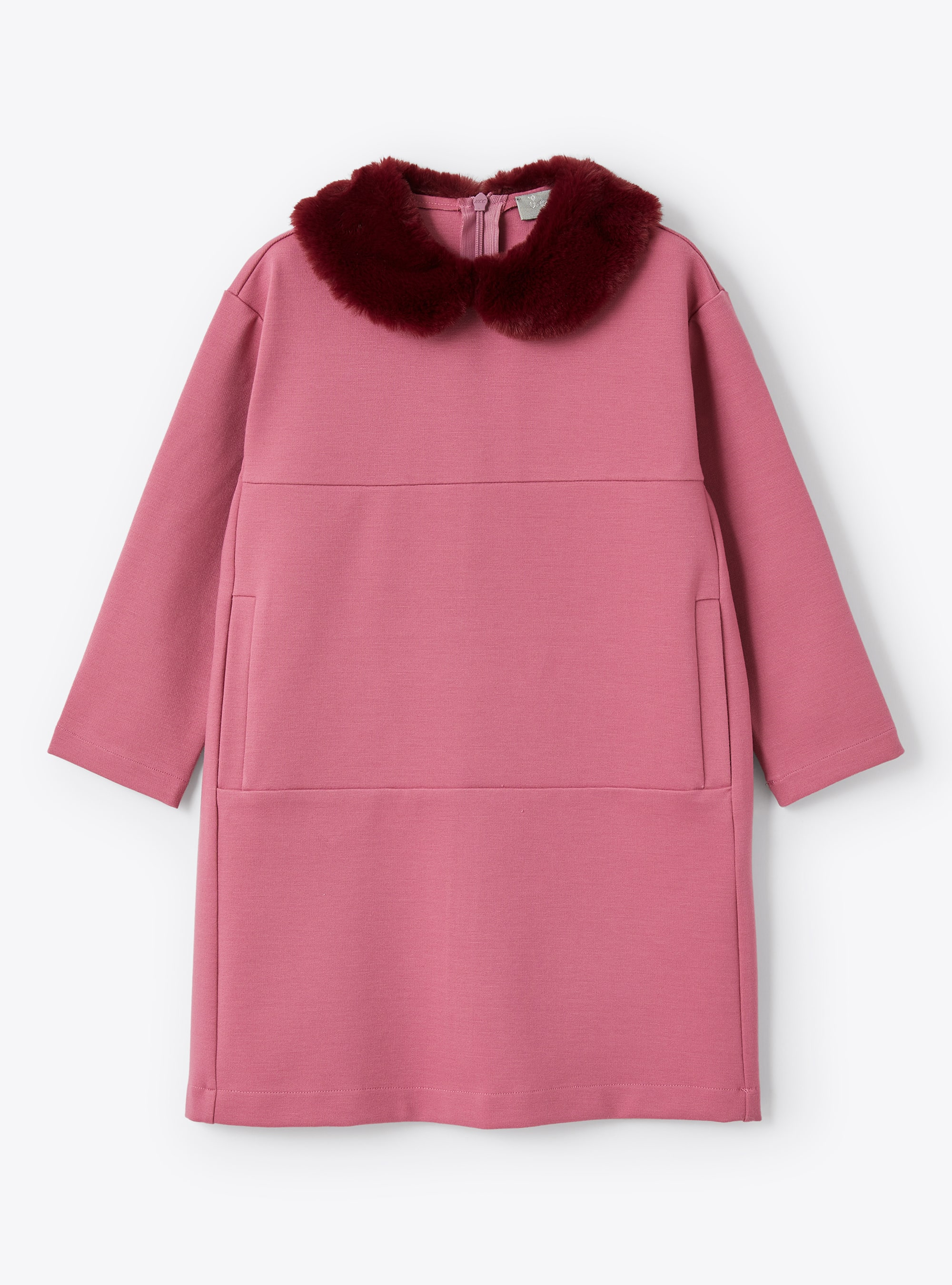 Pinkfarbenes Kleid mit Kunstfellkragen - Kleider - Il Gufo