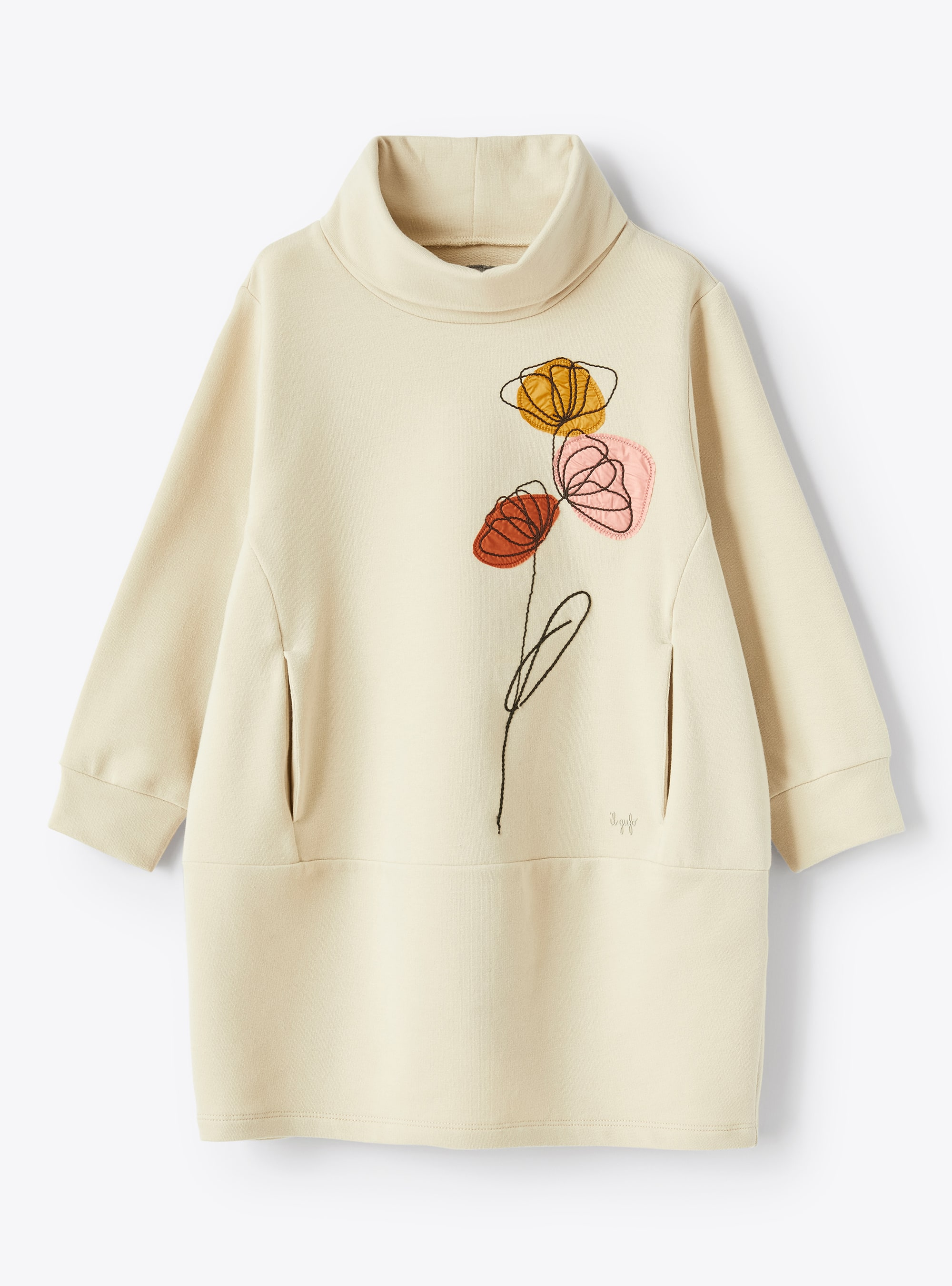 Floral embroidery fleece dress - Beige | Il Gufo
