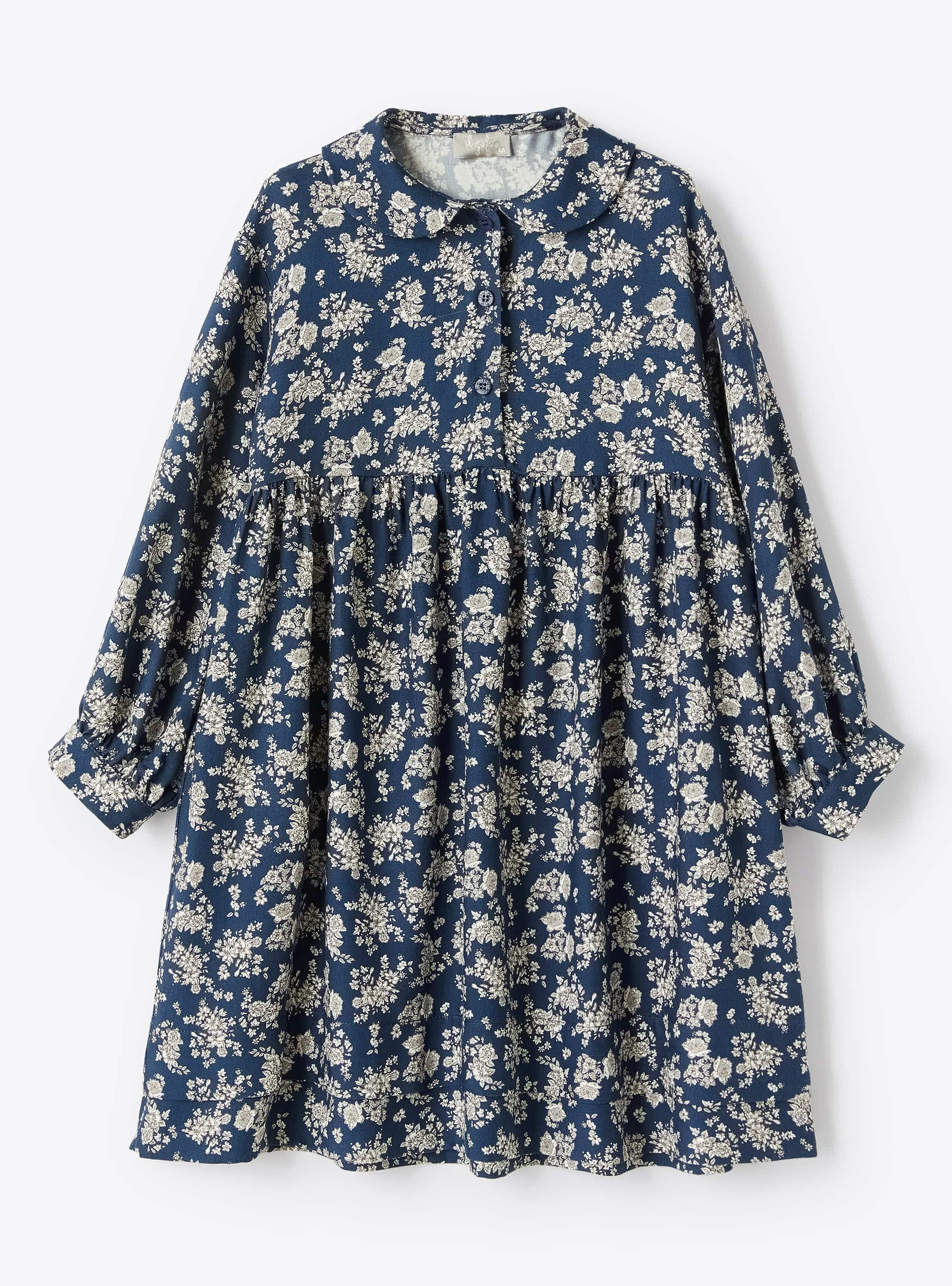 Dunkelblaues Kleid mit Blumendruck - Kleider - Il Gufo
