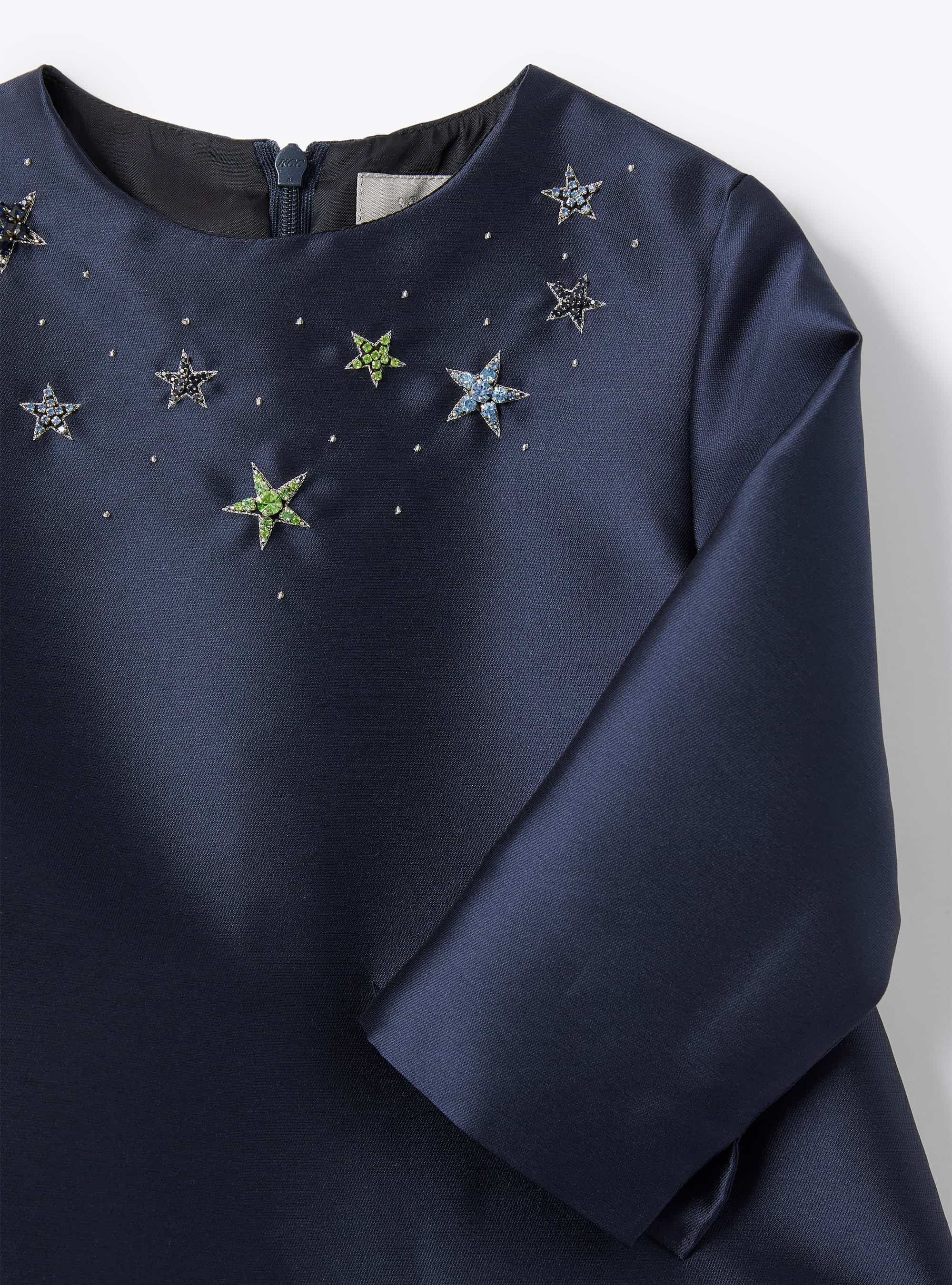 Bead embroidery mikado dress - Blue | Il Gufo