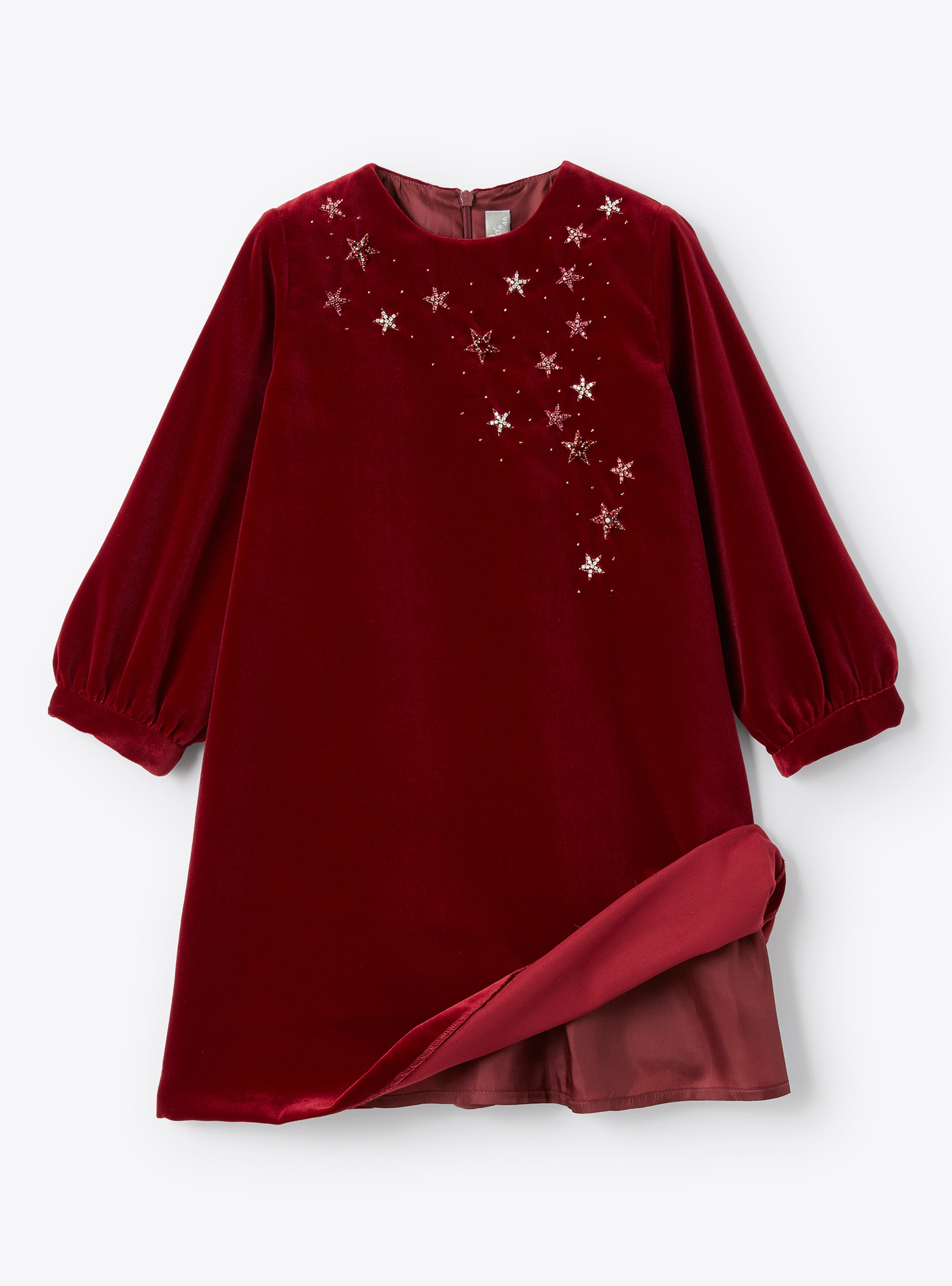 Star embroidery velvet dress - Burgundy | Il Gufo
