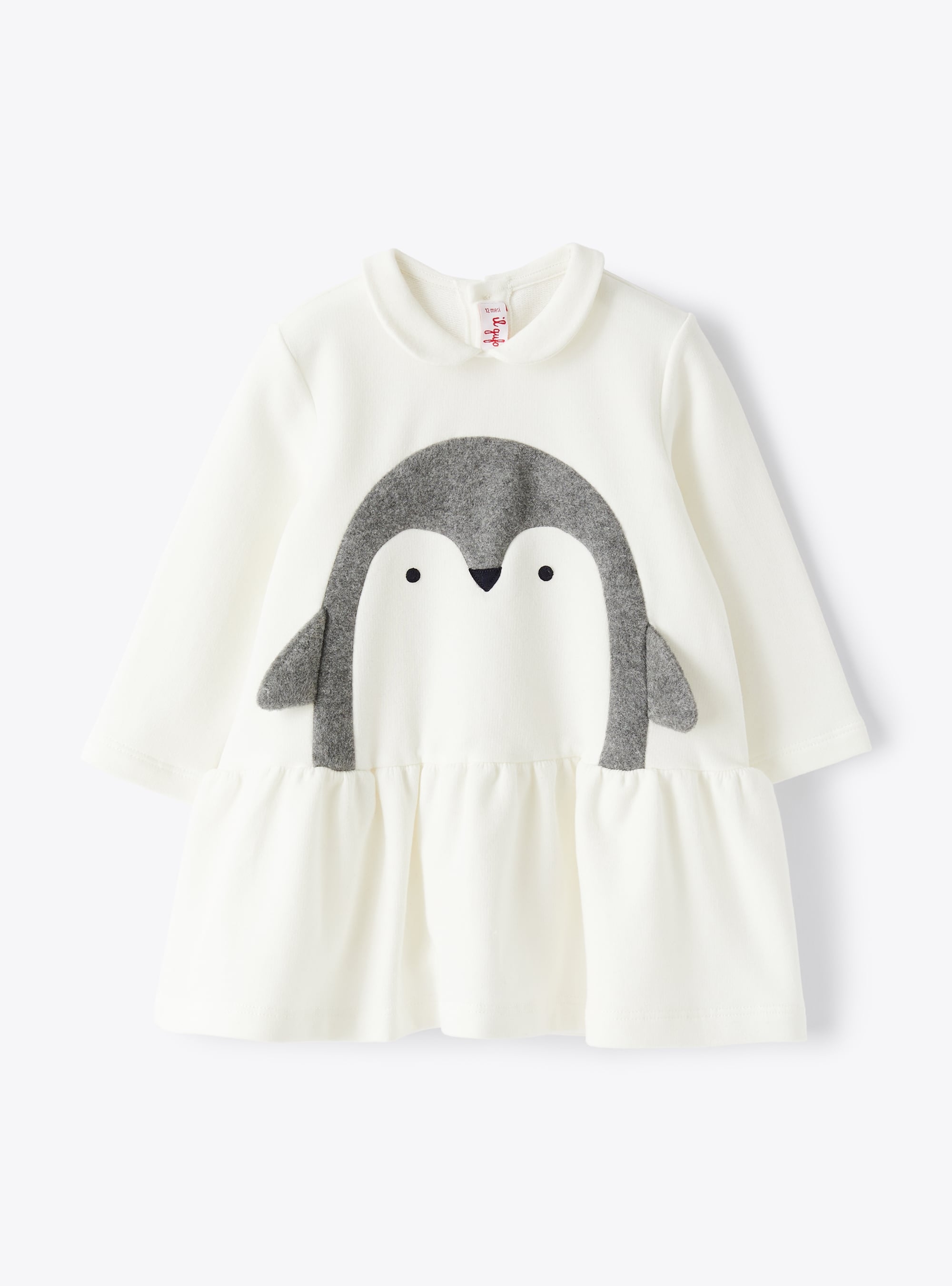 Kleid aus weißem Sweatstoff mit Pinguin - Weiss | Il Gufo