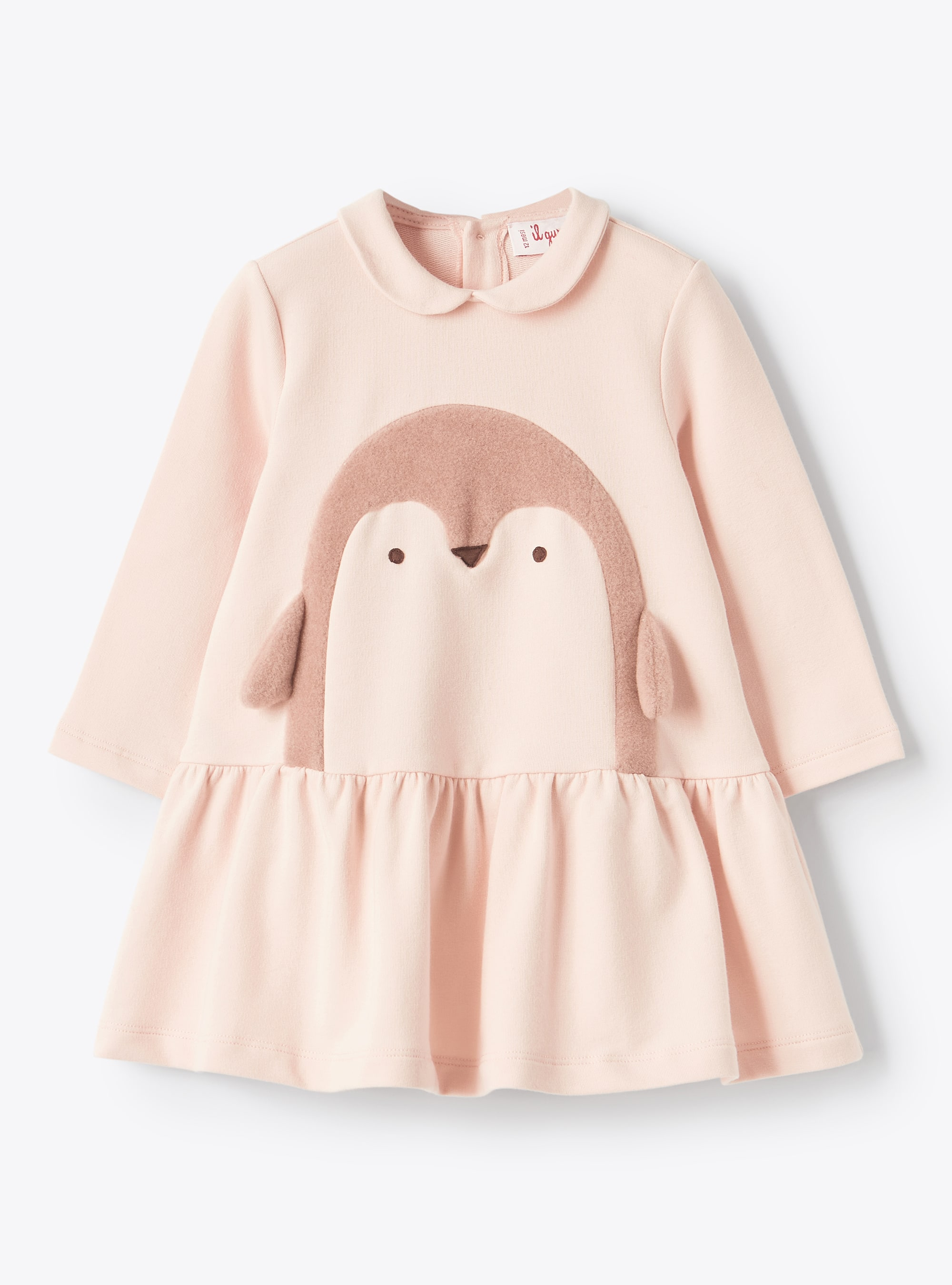 Kleid aus rosa Sweatstoff mit Pinguin - Kleider - Il Gufo