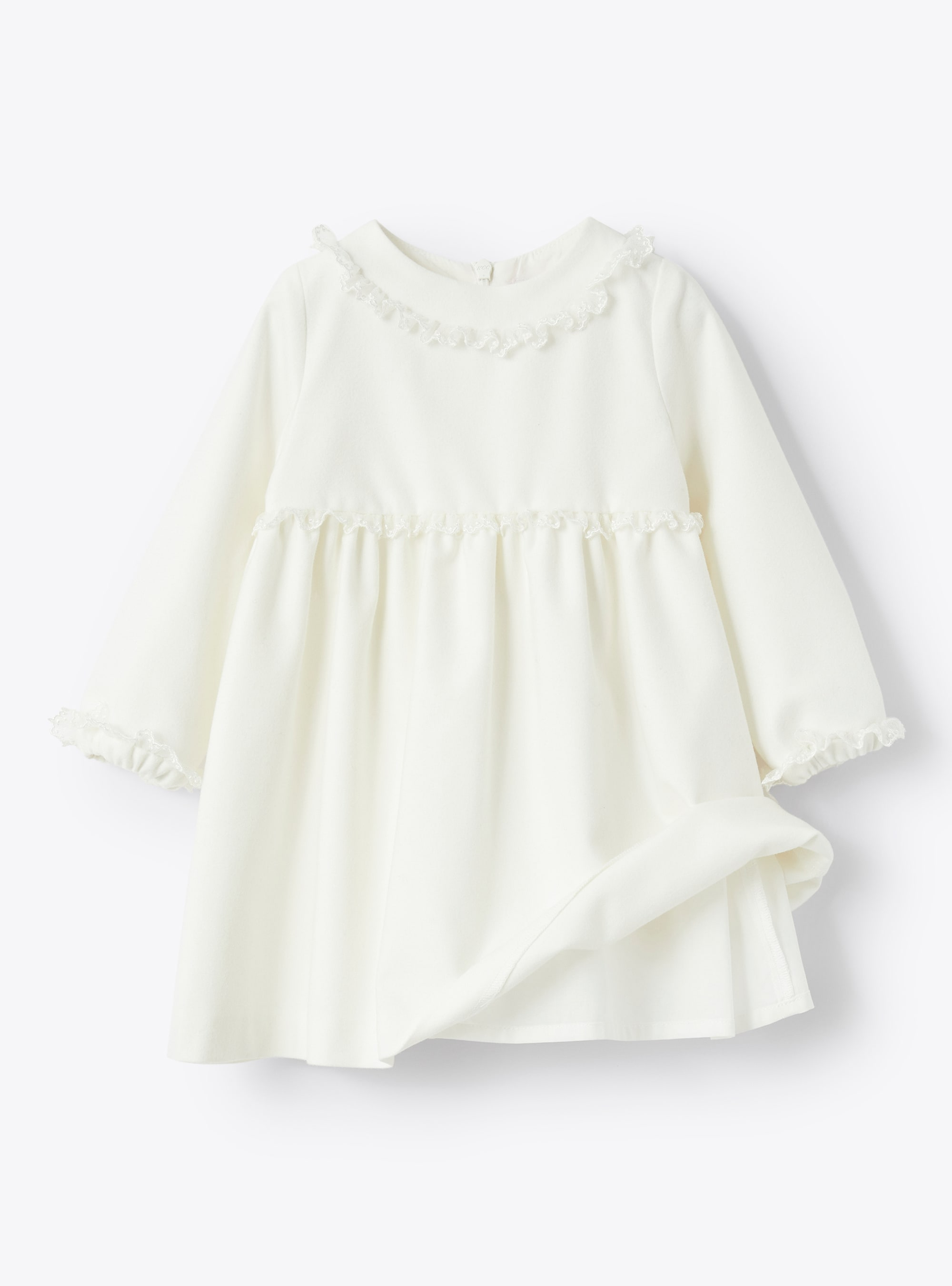 White technowool dress with embroidery - White | Il Gufo