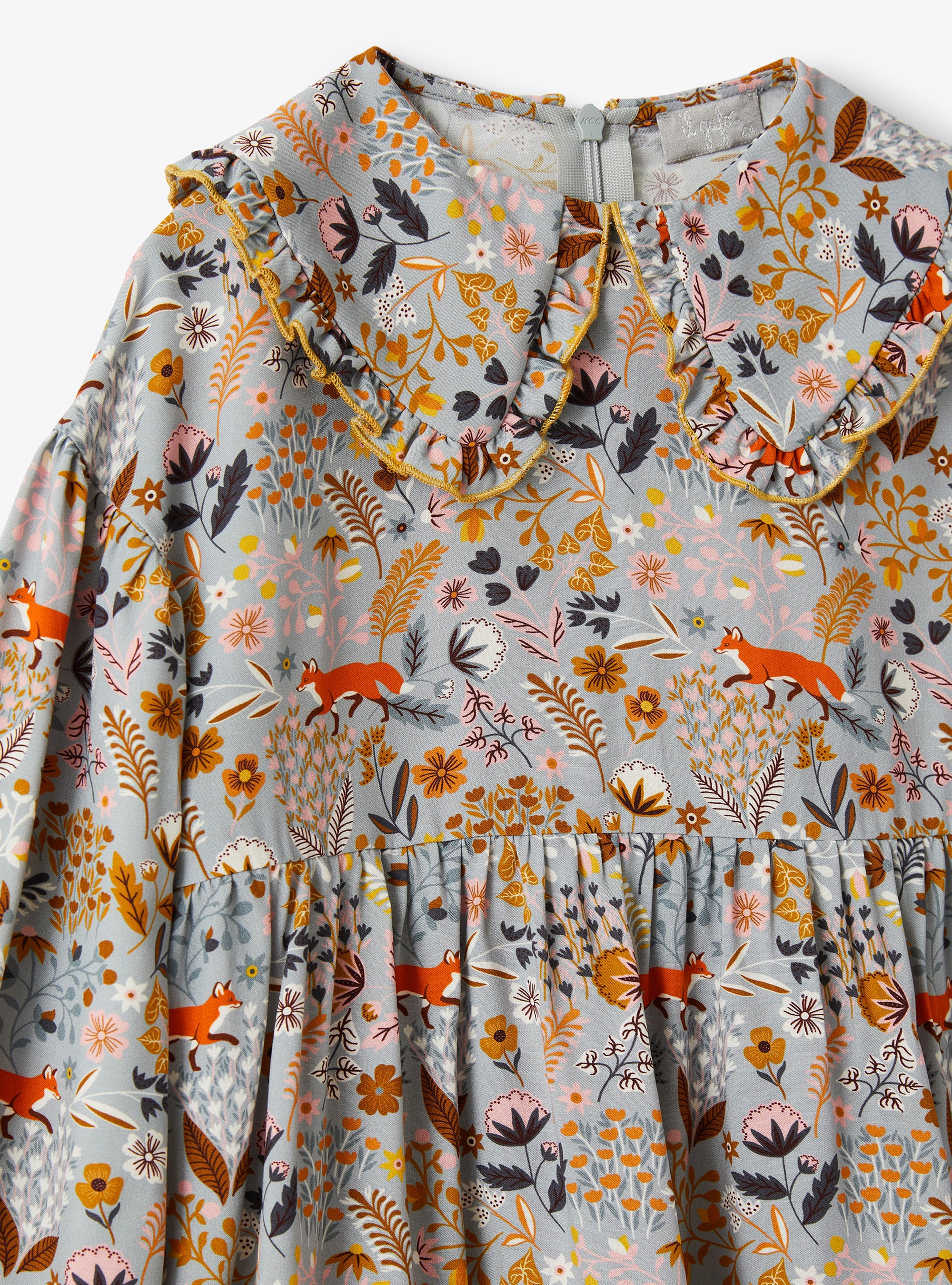 Fox patterned dress with maxi collar - Grey | Il Gufo