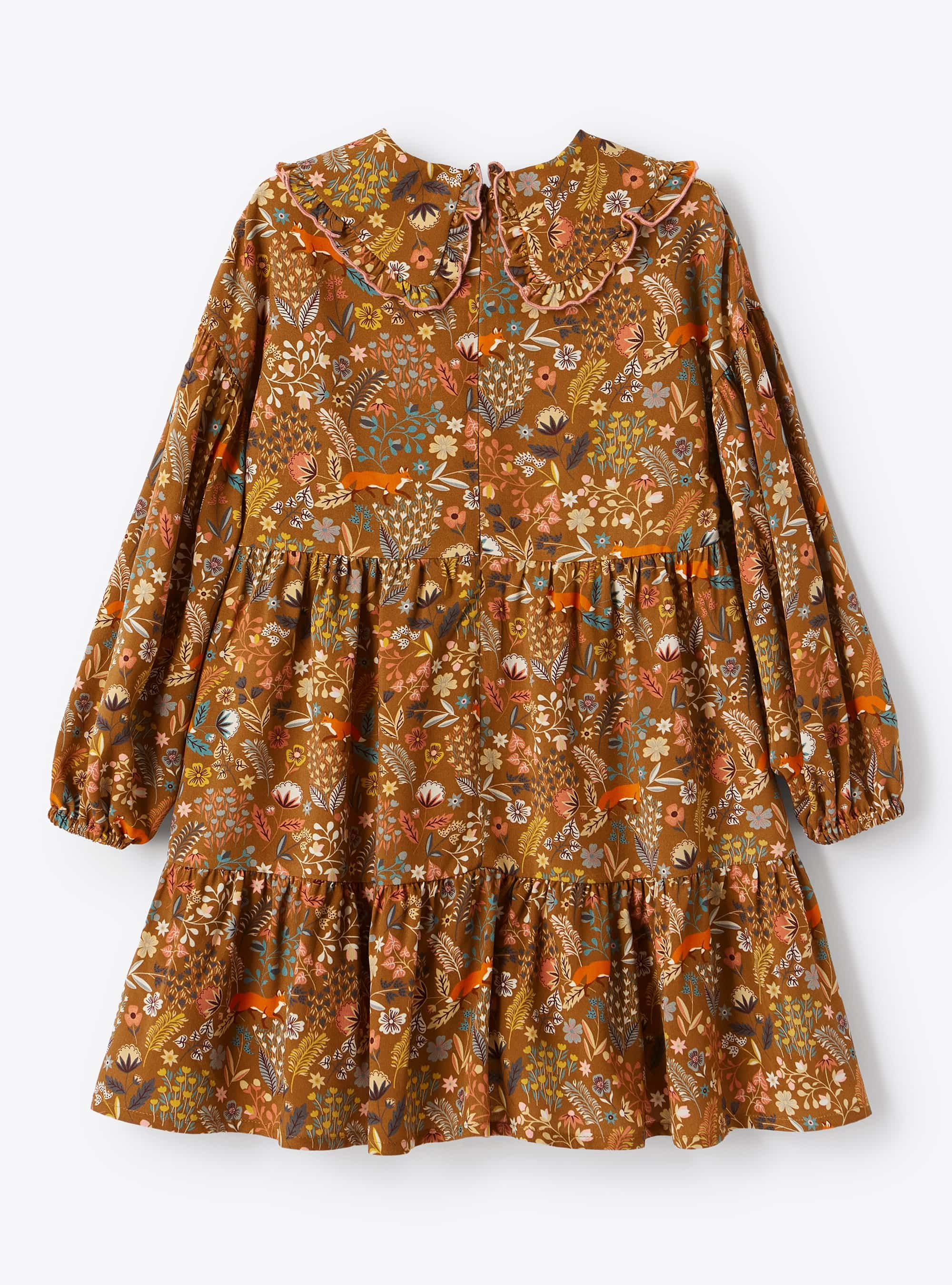 Fox patterned dress with maxi collar - Brown | Il Gufo