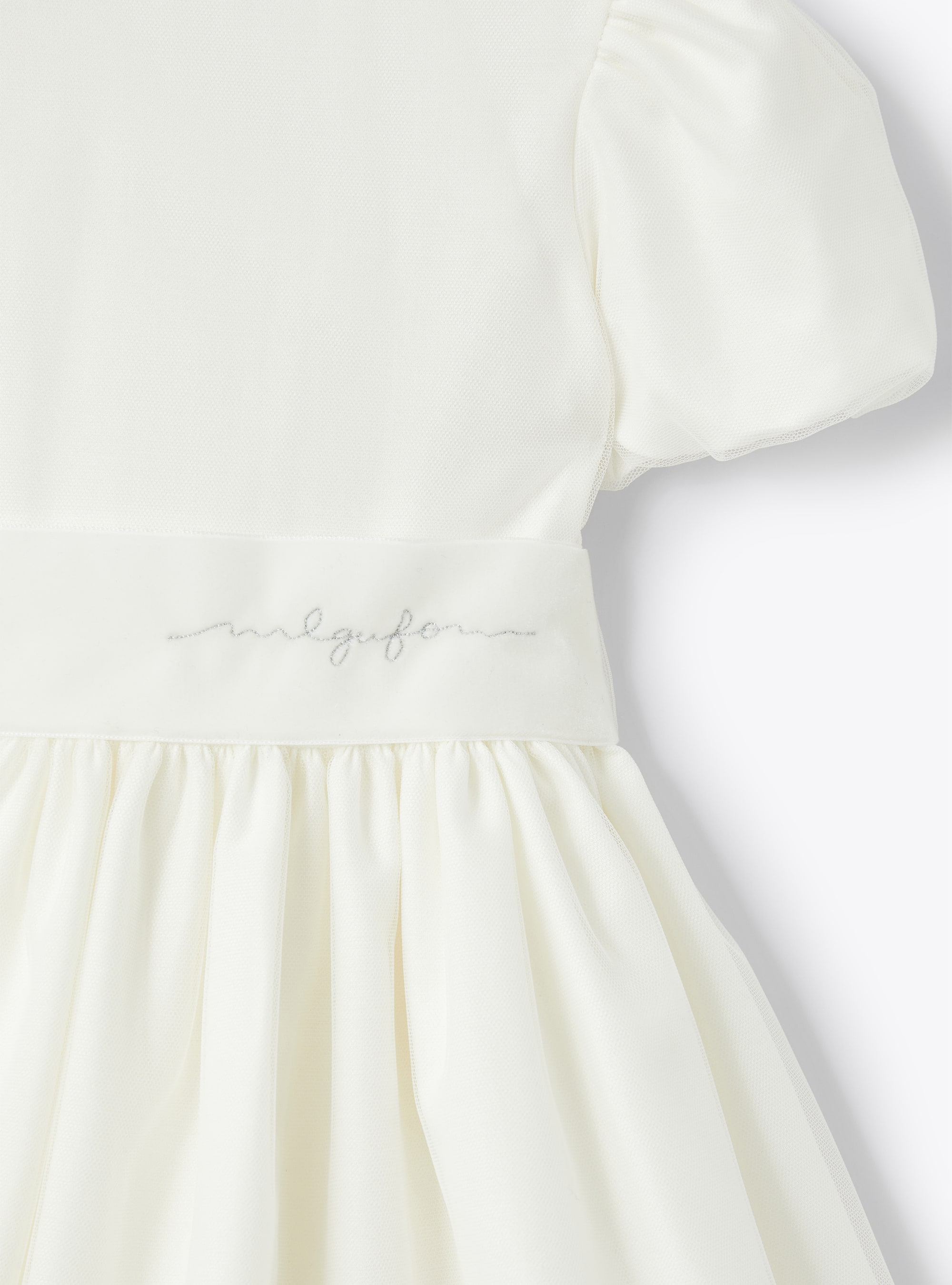 Kleid aus weißem Tüll mit Puffärmeln - Weiss | Il Gufo