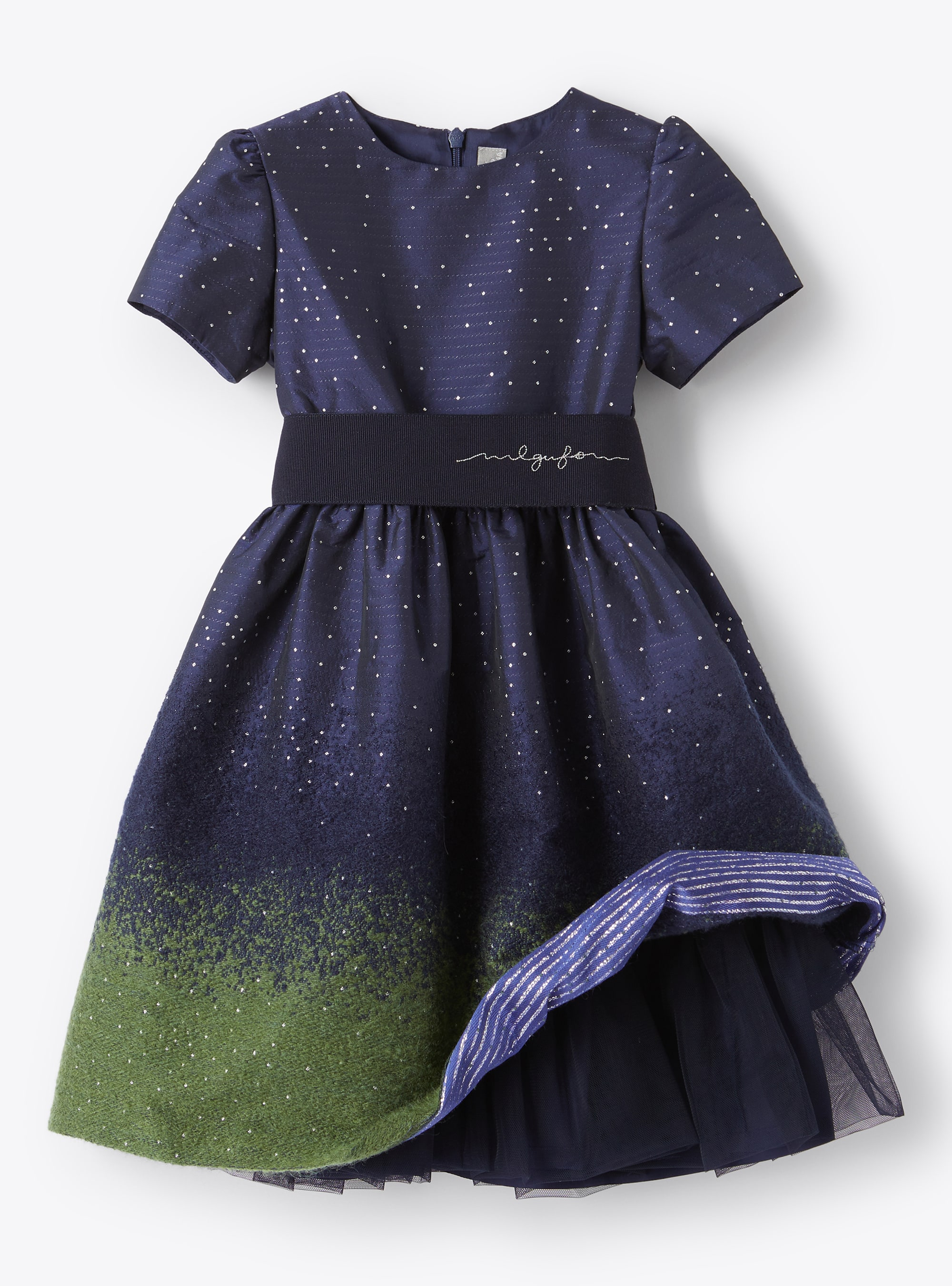 Navy taffeta dress with lurex details - Blue | Il Gufo