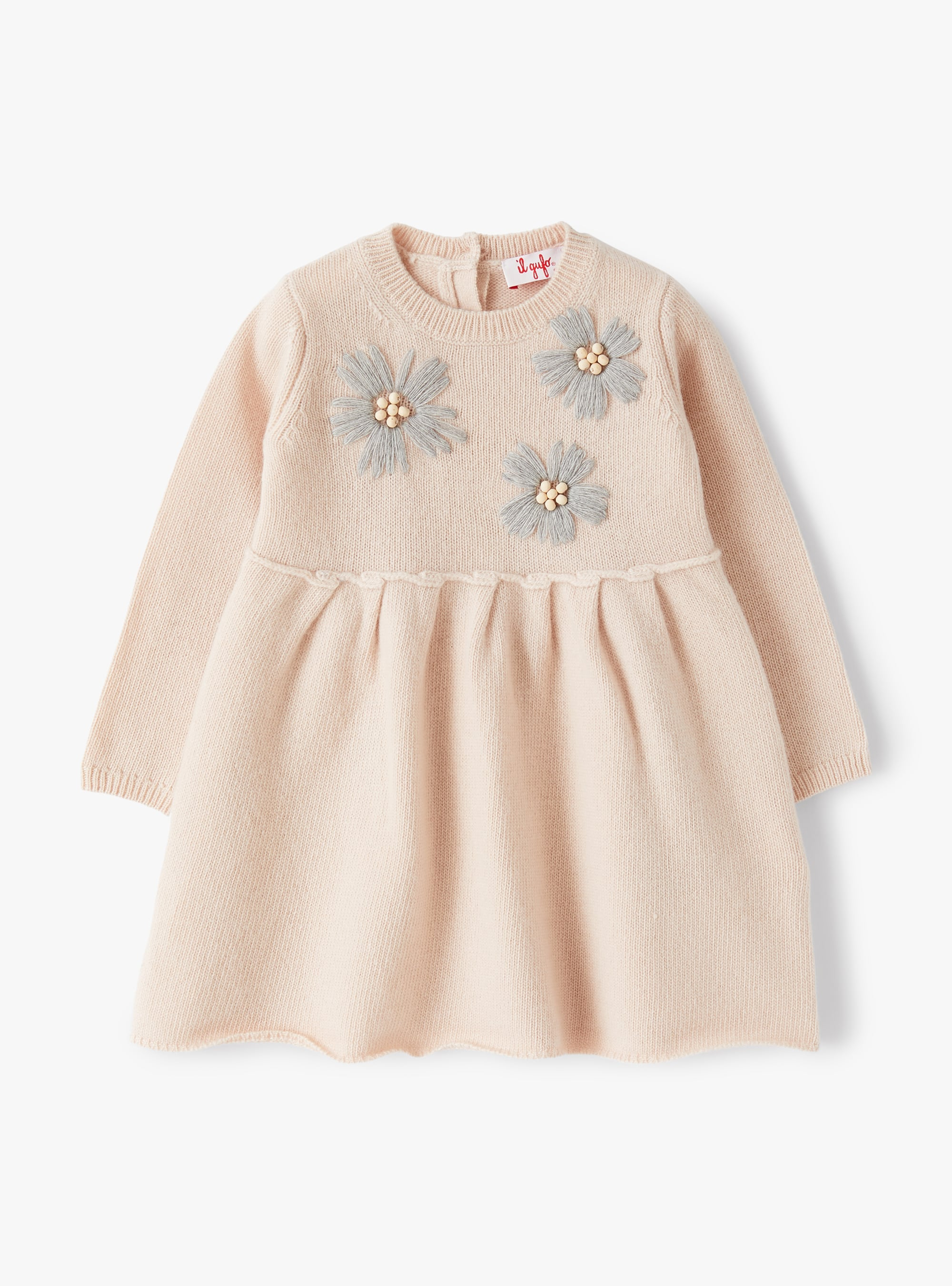 Flower embroidery merino wool dress - Dresses - Il Gufo