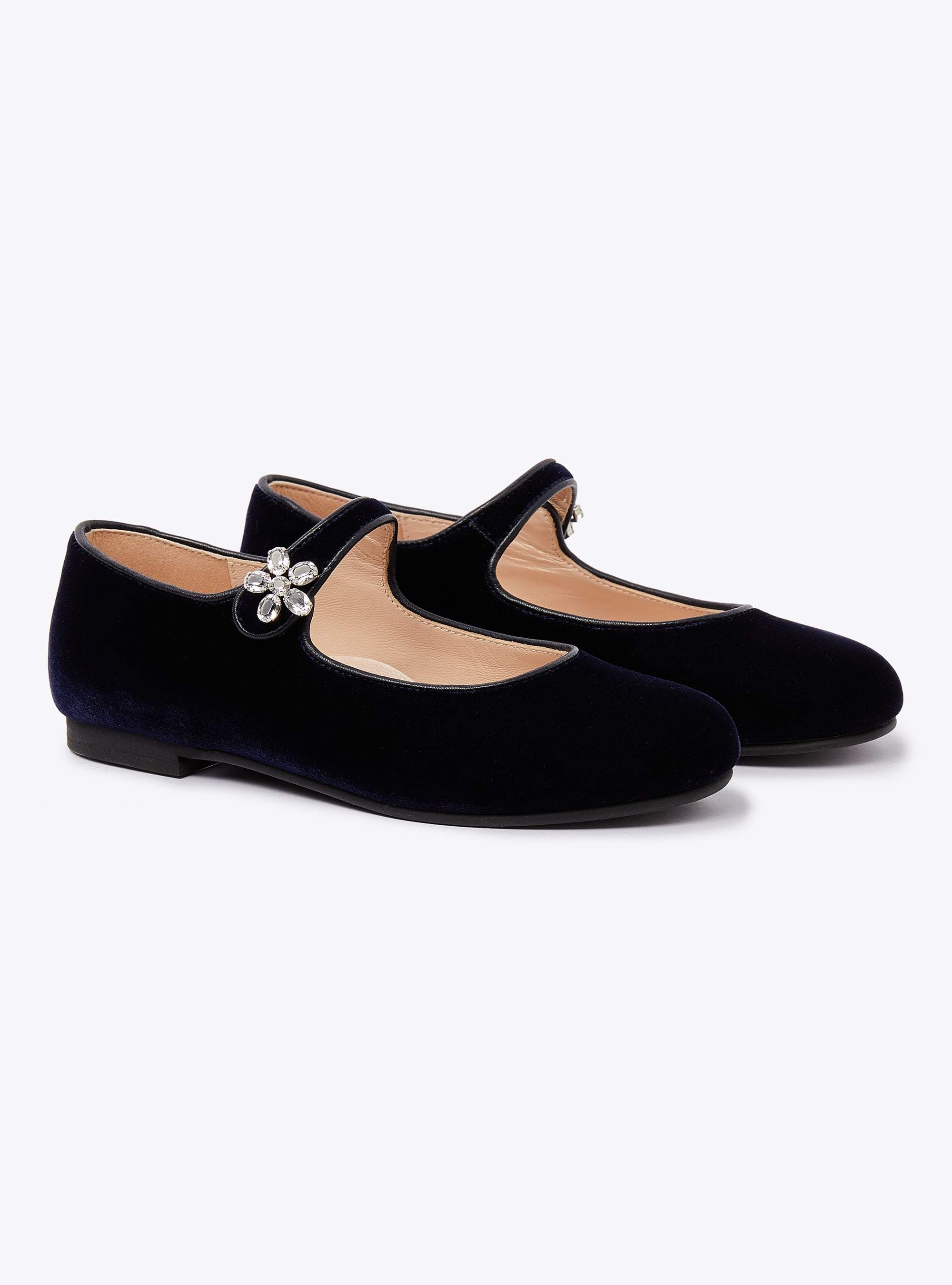 Navy velvet ballet flats with crystals - Shoes - Il Gufo