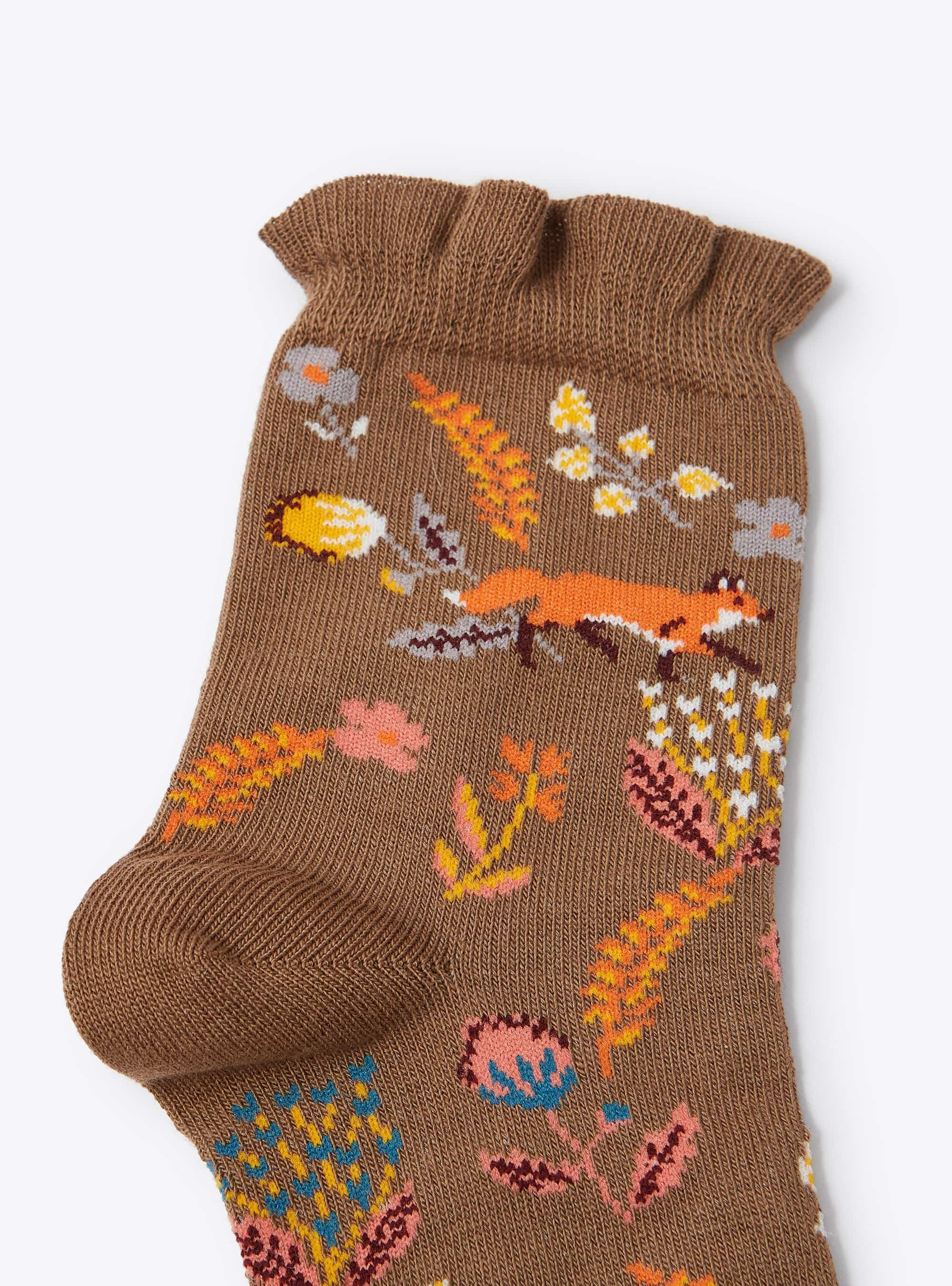 Girls' fox patterned socks - Brown | Il Gufo