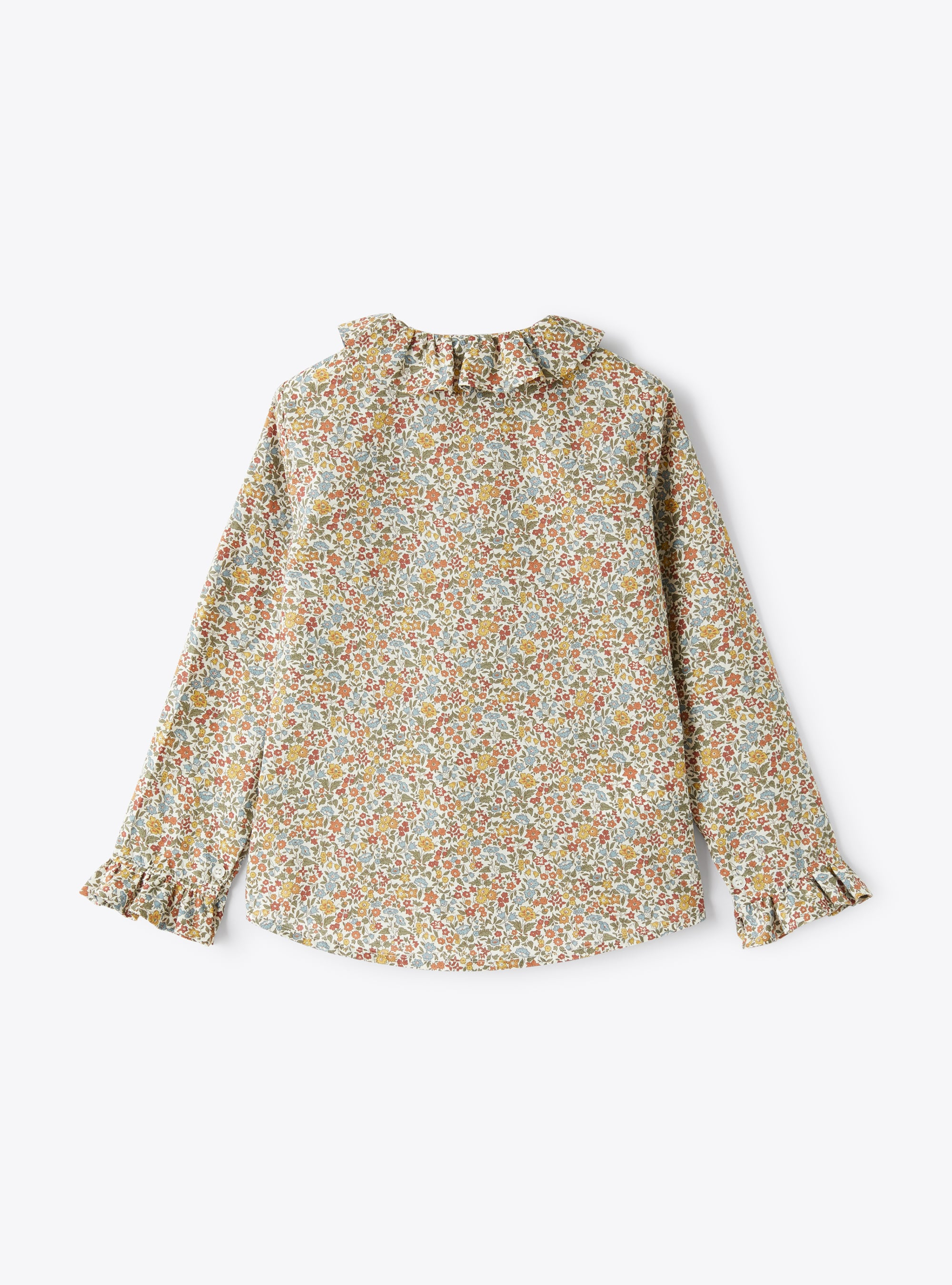 Bluse aus Liberty-Baumwolle mit Volant - Grün | Il Gufo