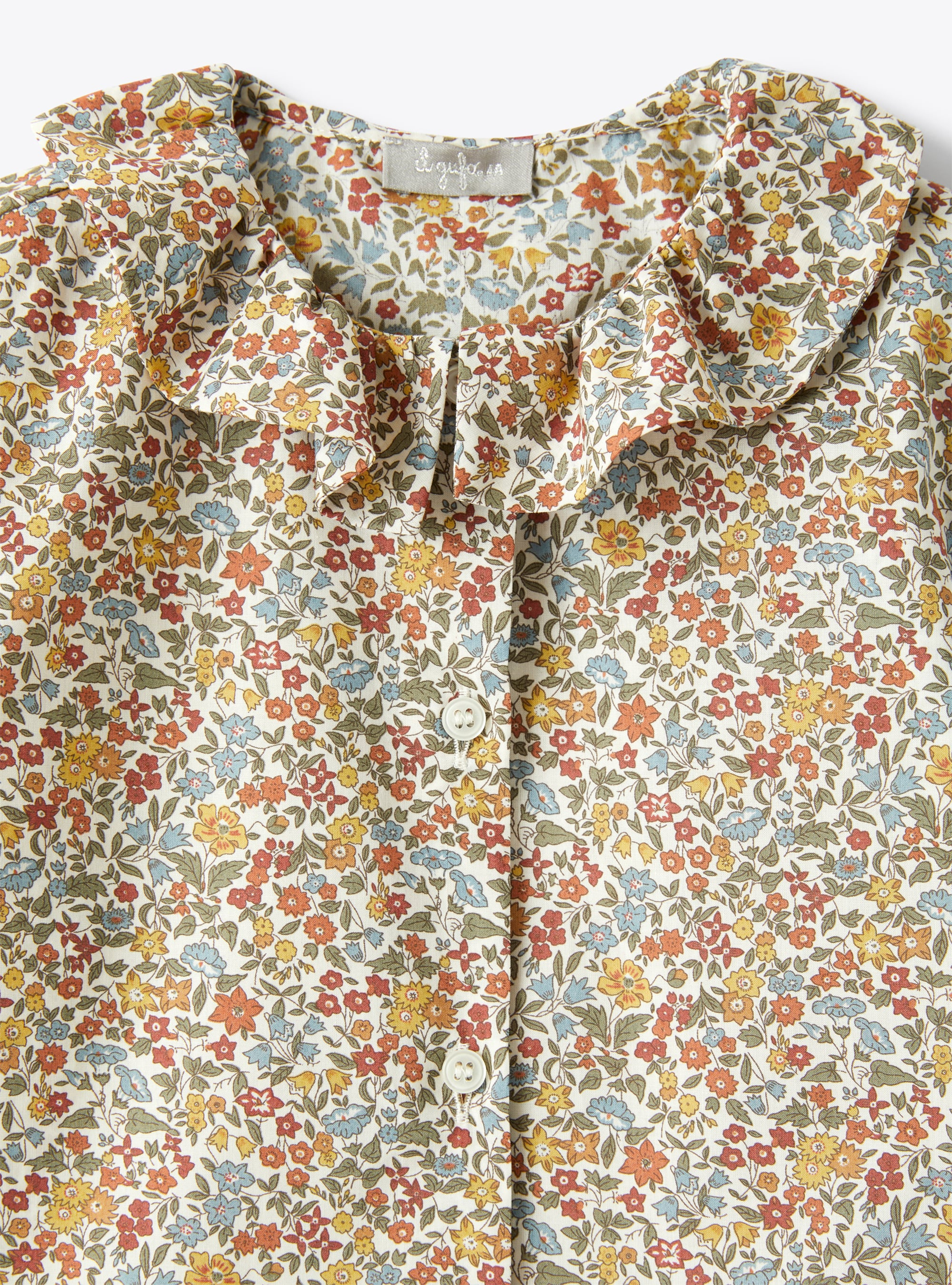 Bluse aus Liberty-Baumwolle mit Volant - Grün | Il Gufo