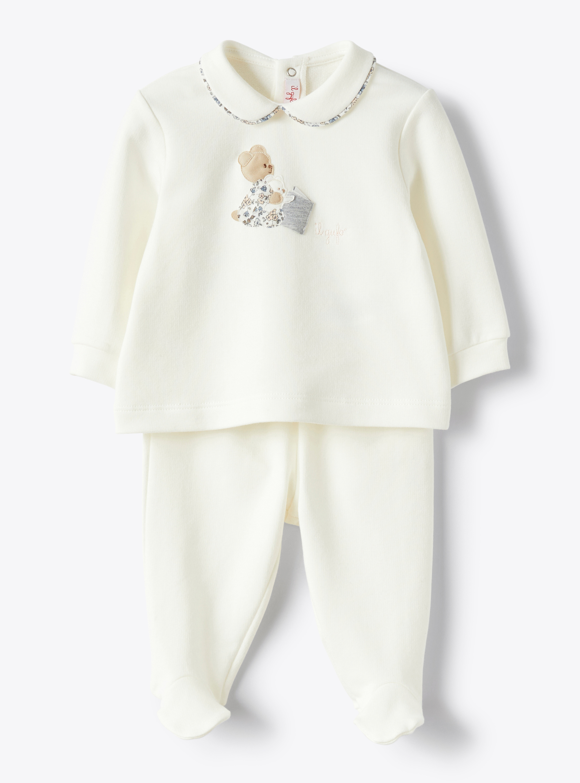 Two-piece babysuit in fleece with teddy bear - Two-piece sets - Il Gufo