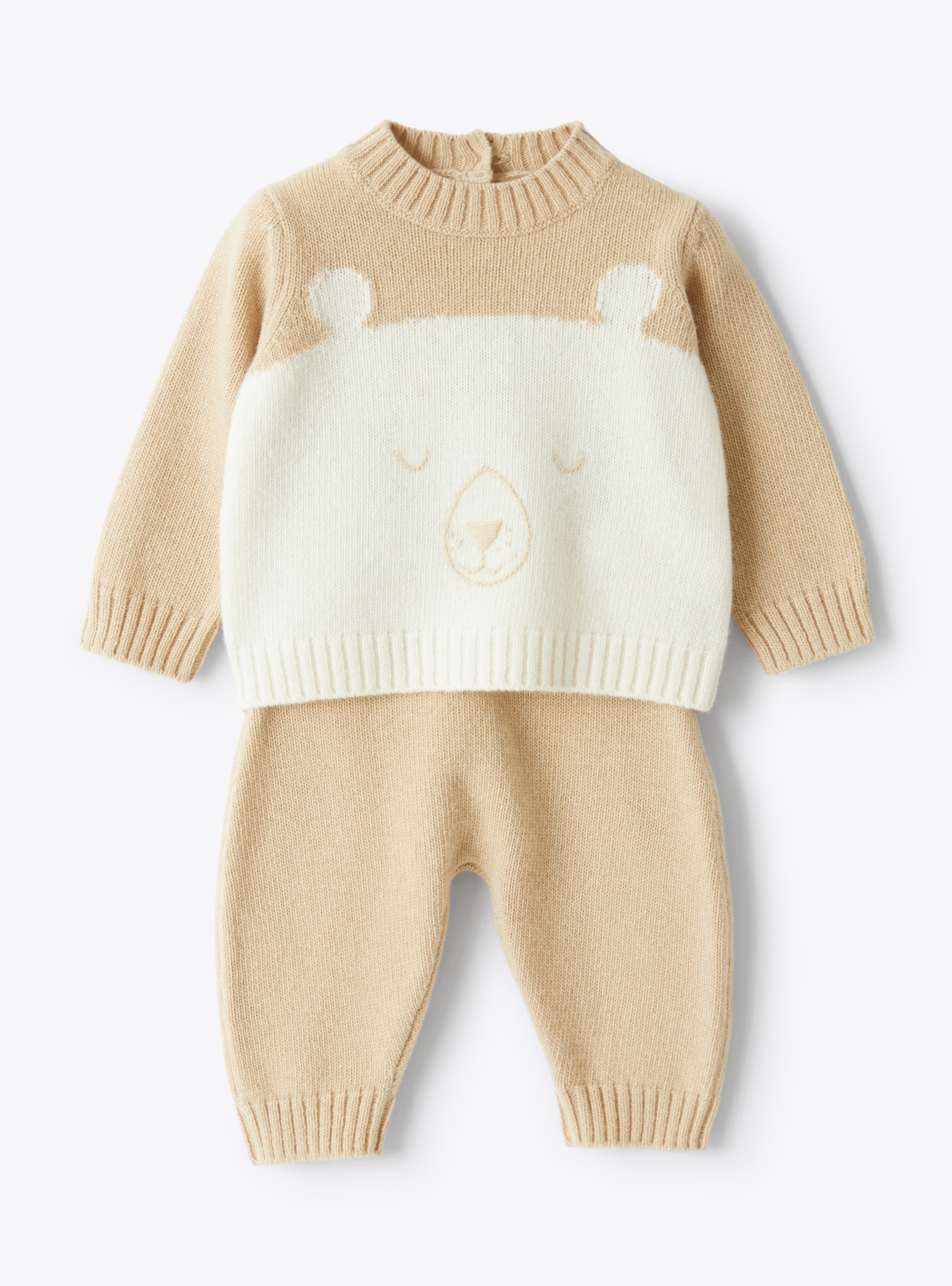Two-piece tricot-knit babysuit with teddy bear - Two-piece sets - Il Gufo