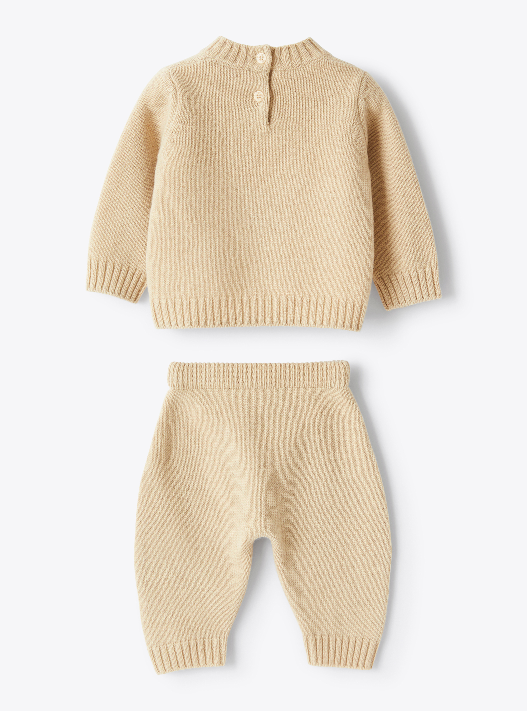 Two-piece tricot-knit babysuit with teddy bear - White | Il Gufo