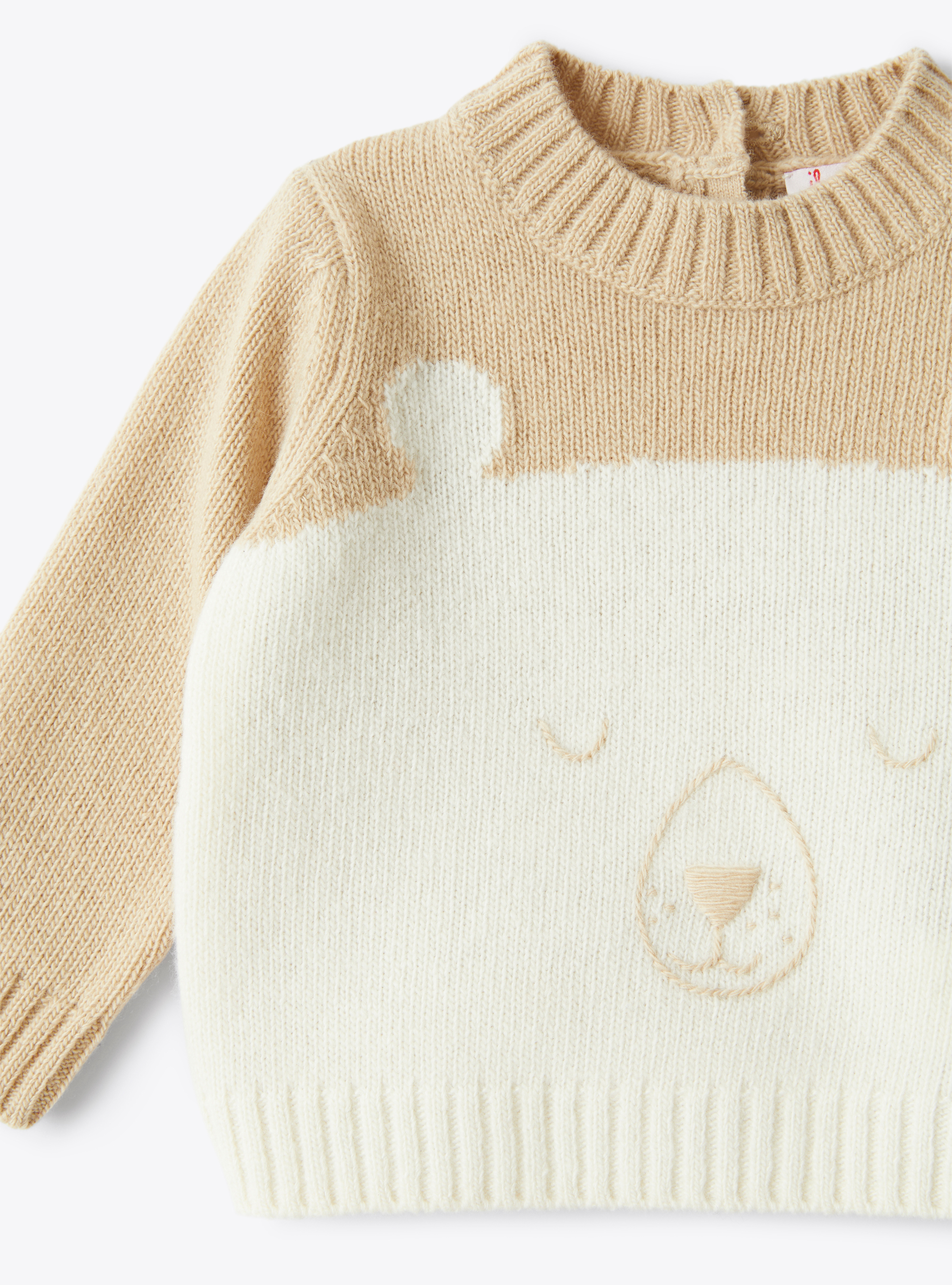 Two-piece tricot-knit babysuit with teddy bear - White | Il Gufo