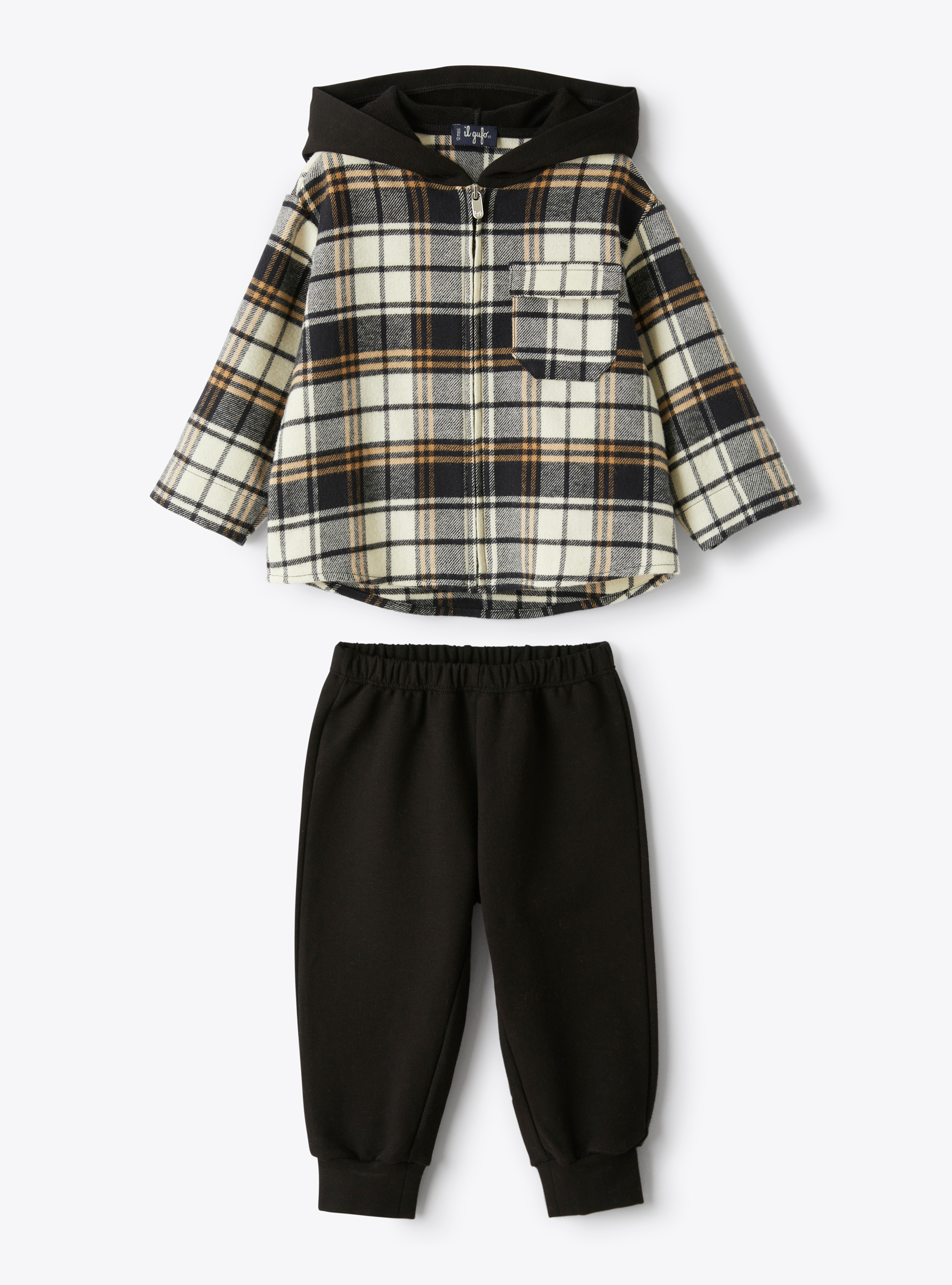 Two-piece set with checked shirt - Black | Il Gufo