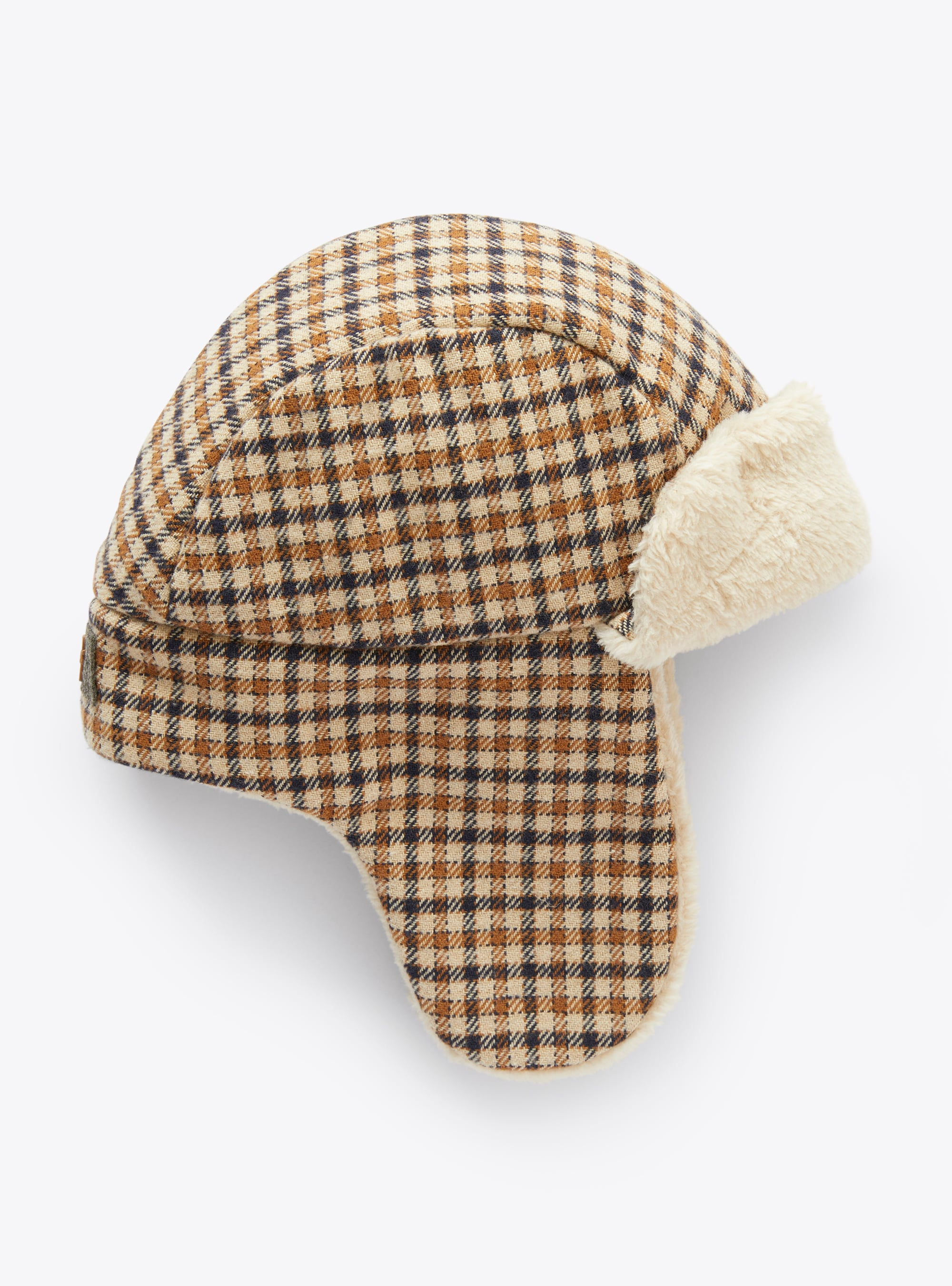 Hat with earmuffs in a check pattern - Blue | Il Gufo