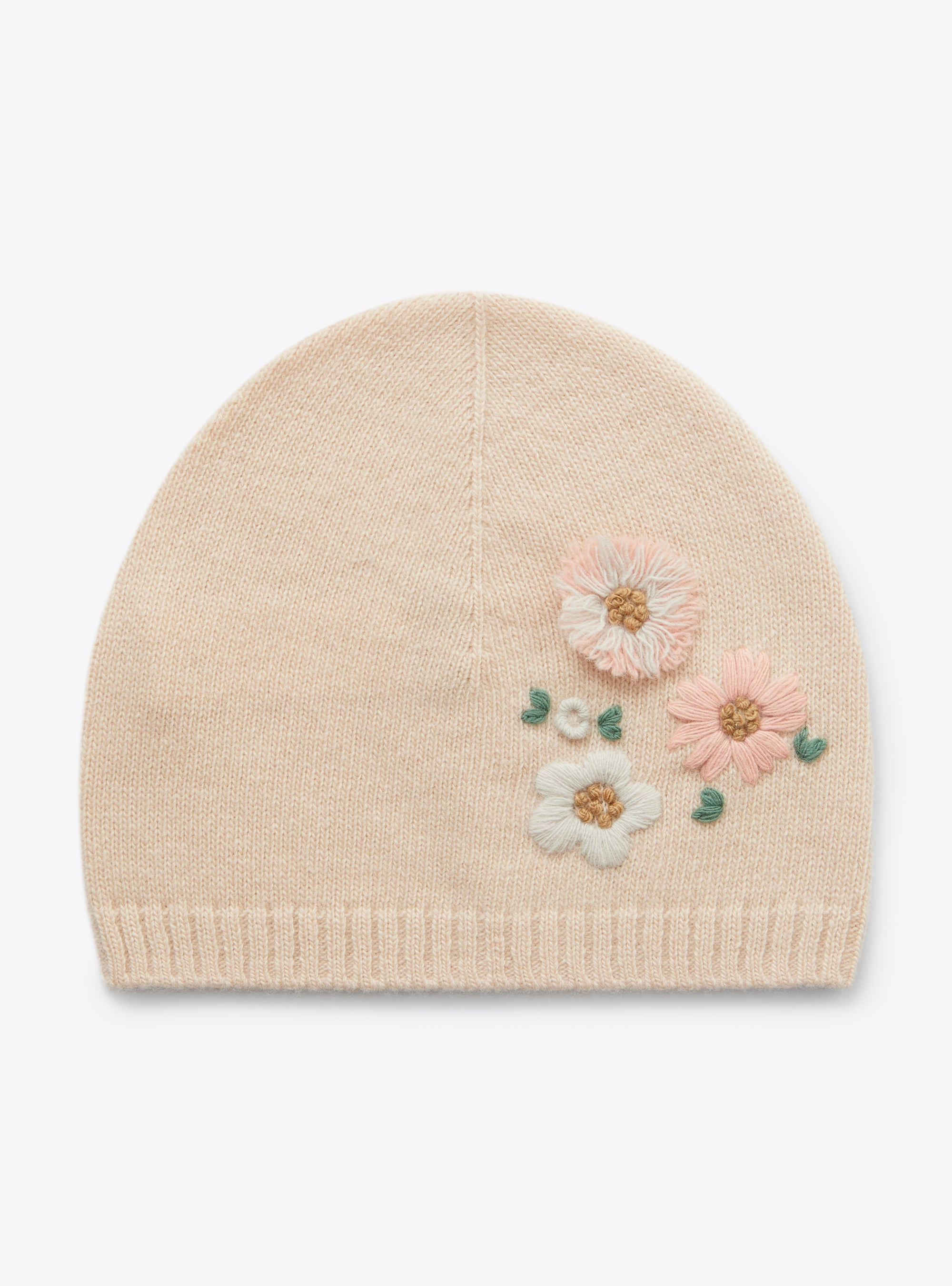 Pink beanie with embroidered flowers - Pink | Il Gufo