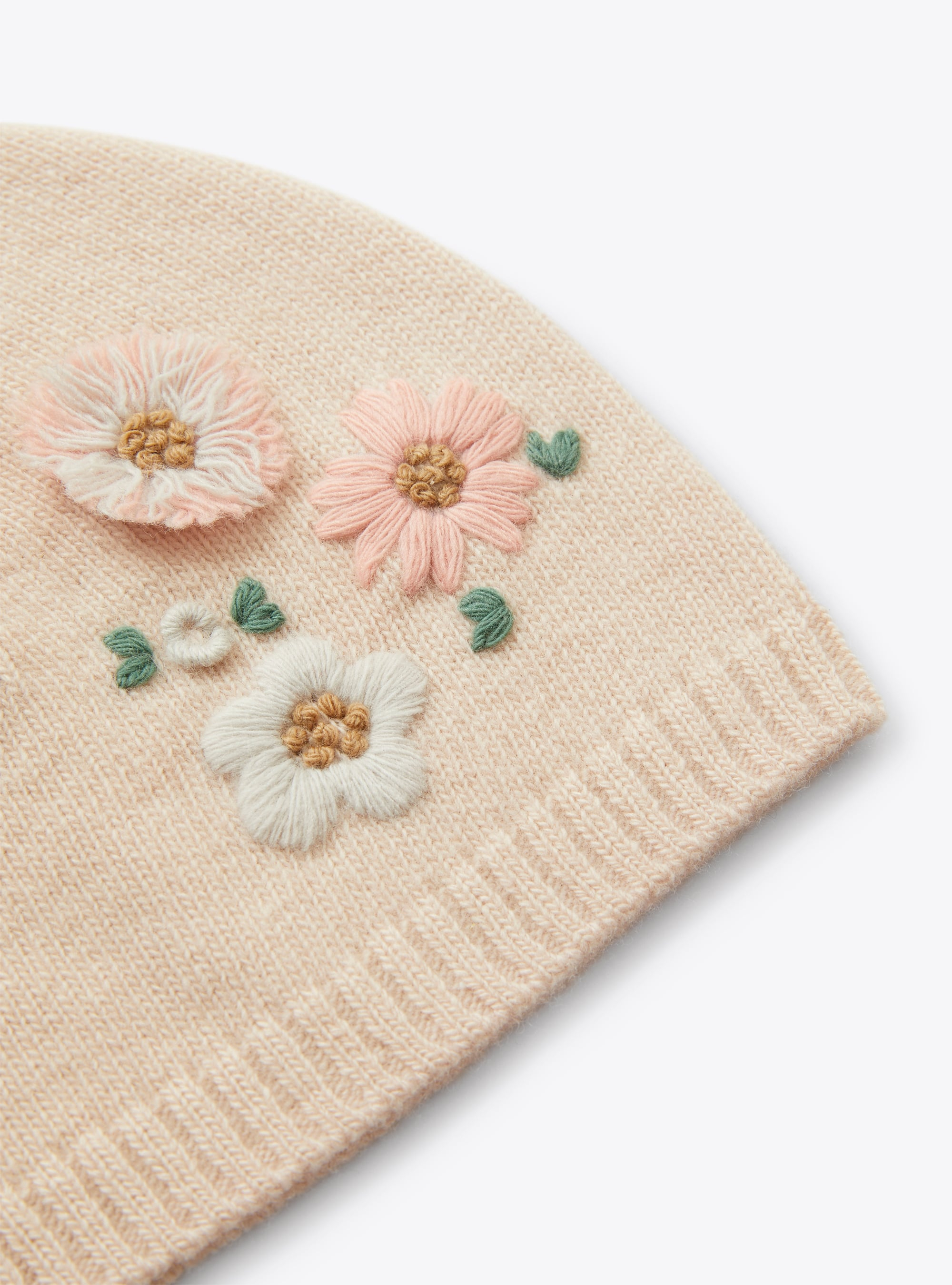 Pink beanie with embroidered flowers - Pink | Il Gufo